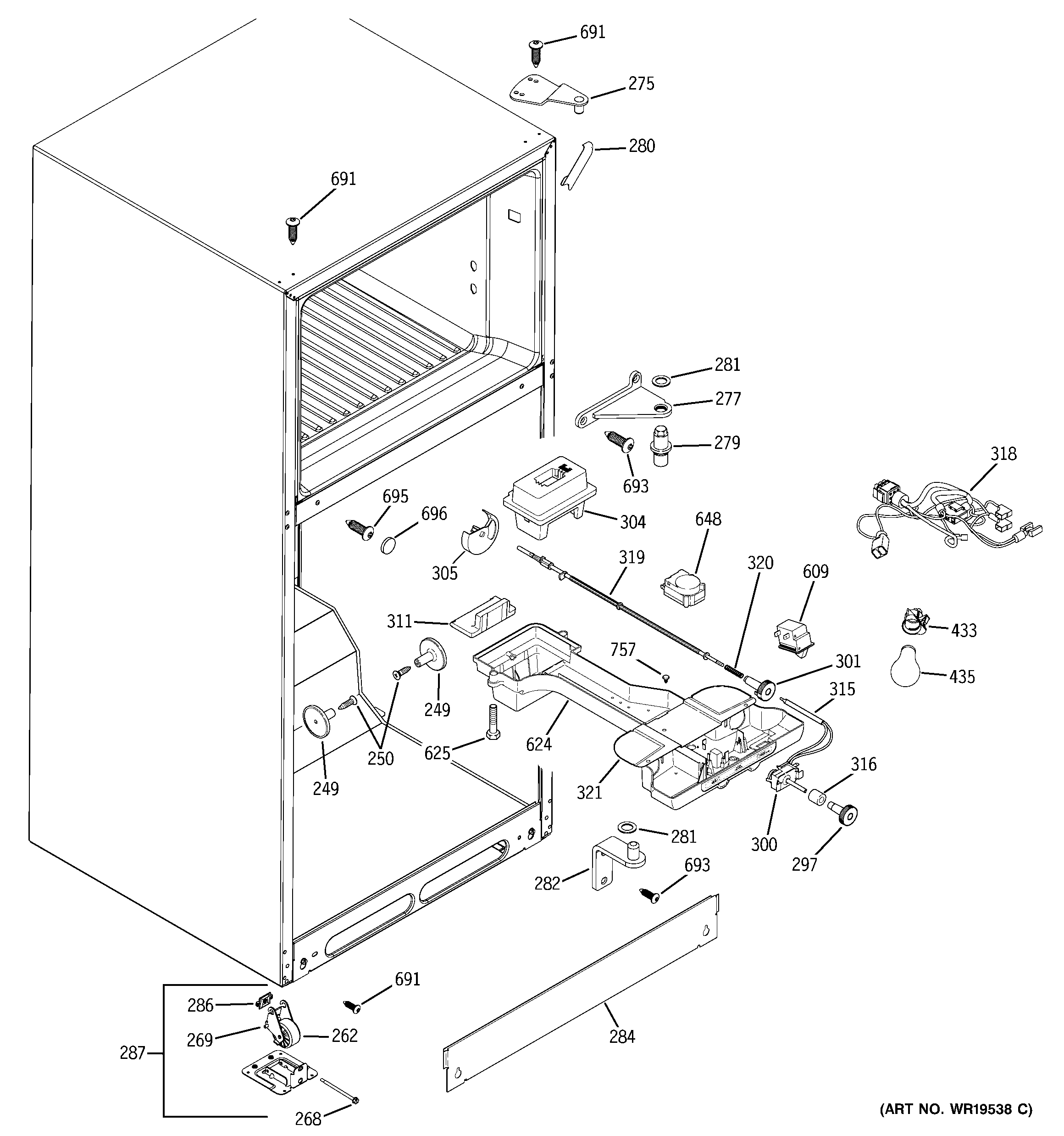 GE GTS18IBRJRBB fresh food section diagram