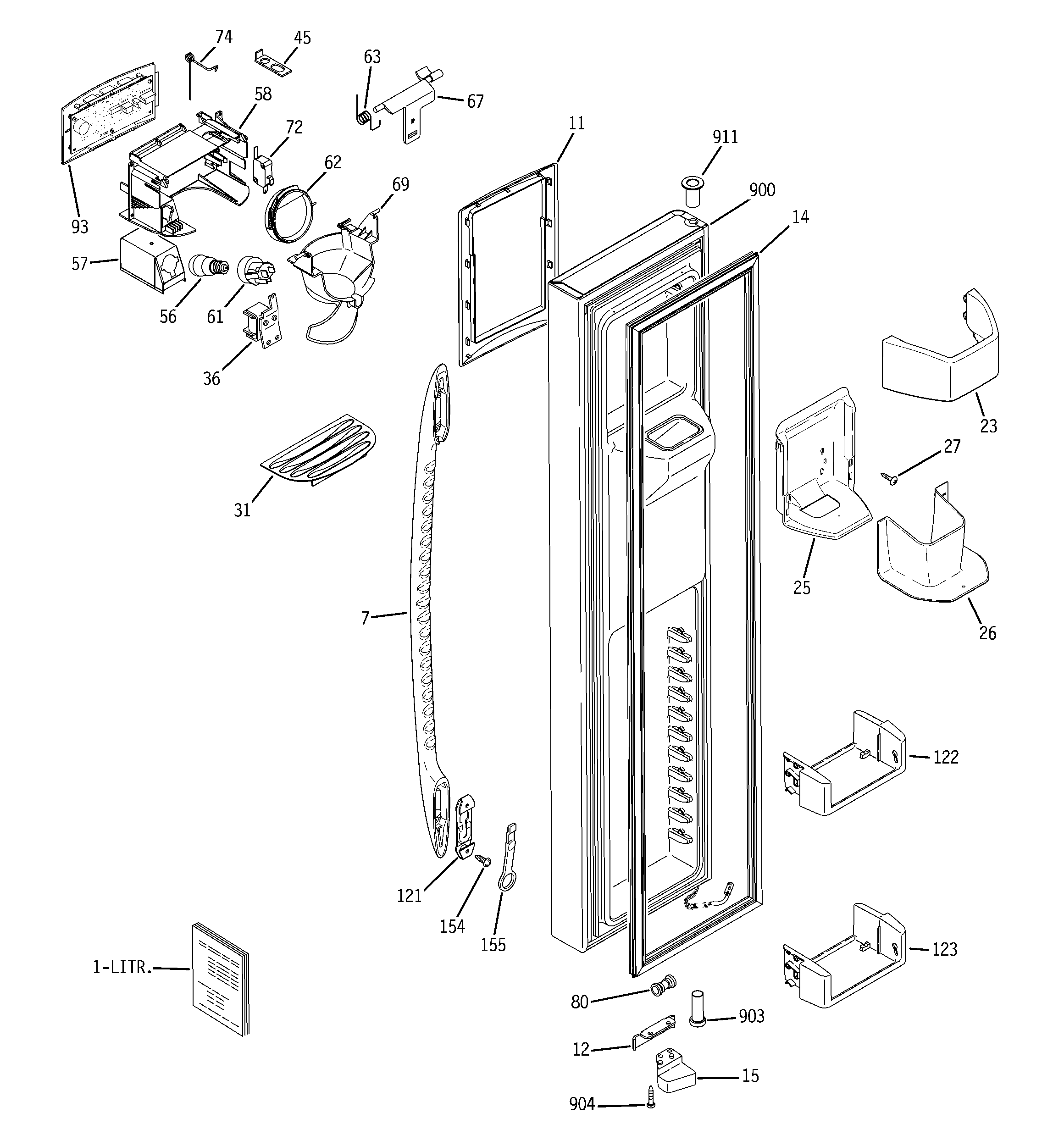 GE DSS25MGSCBB freezer door diagram