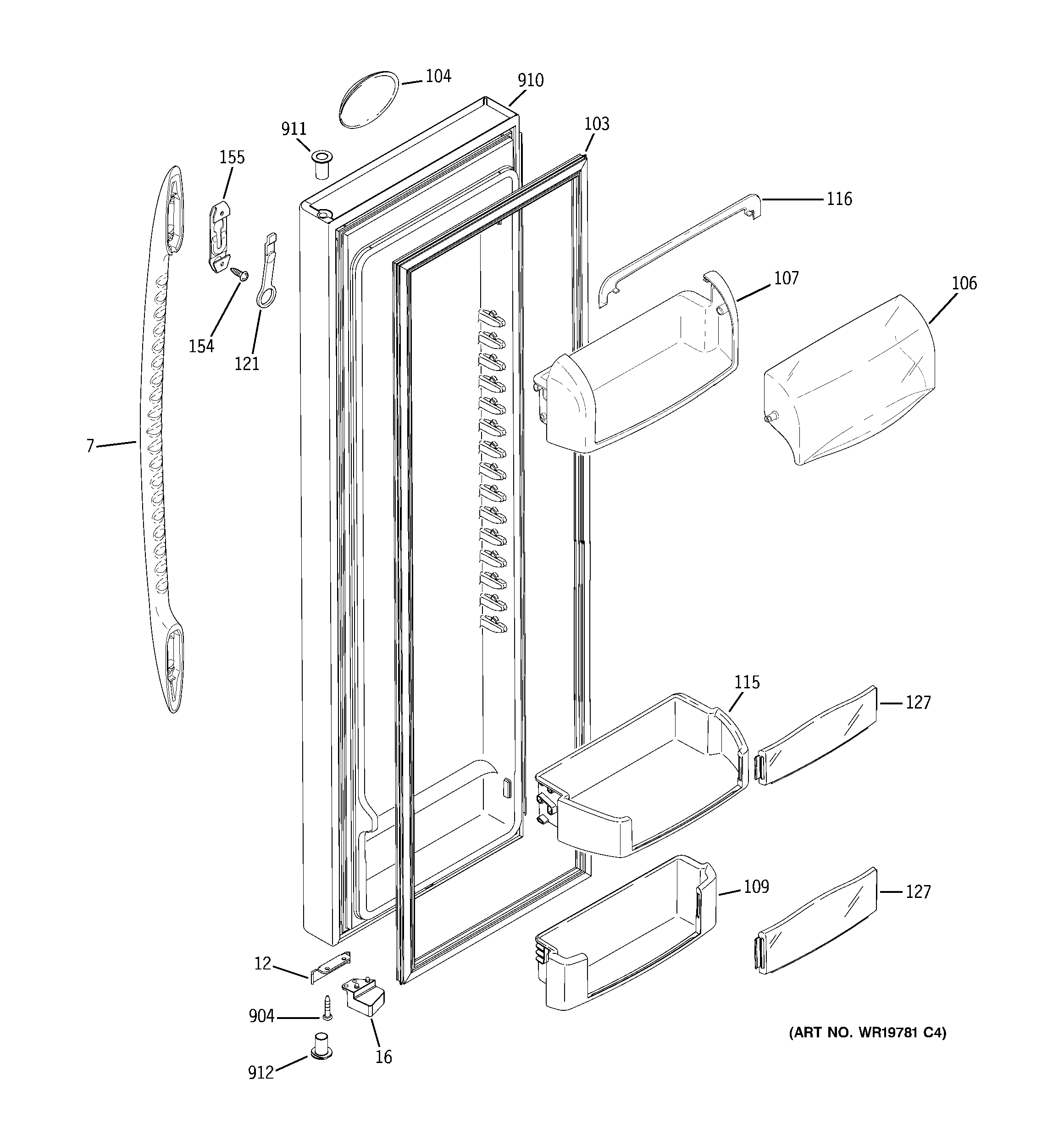 GE DSS25MGSCBB fresh food door diagram