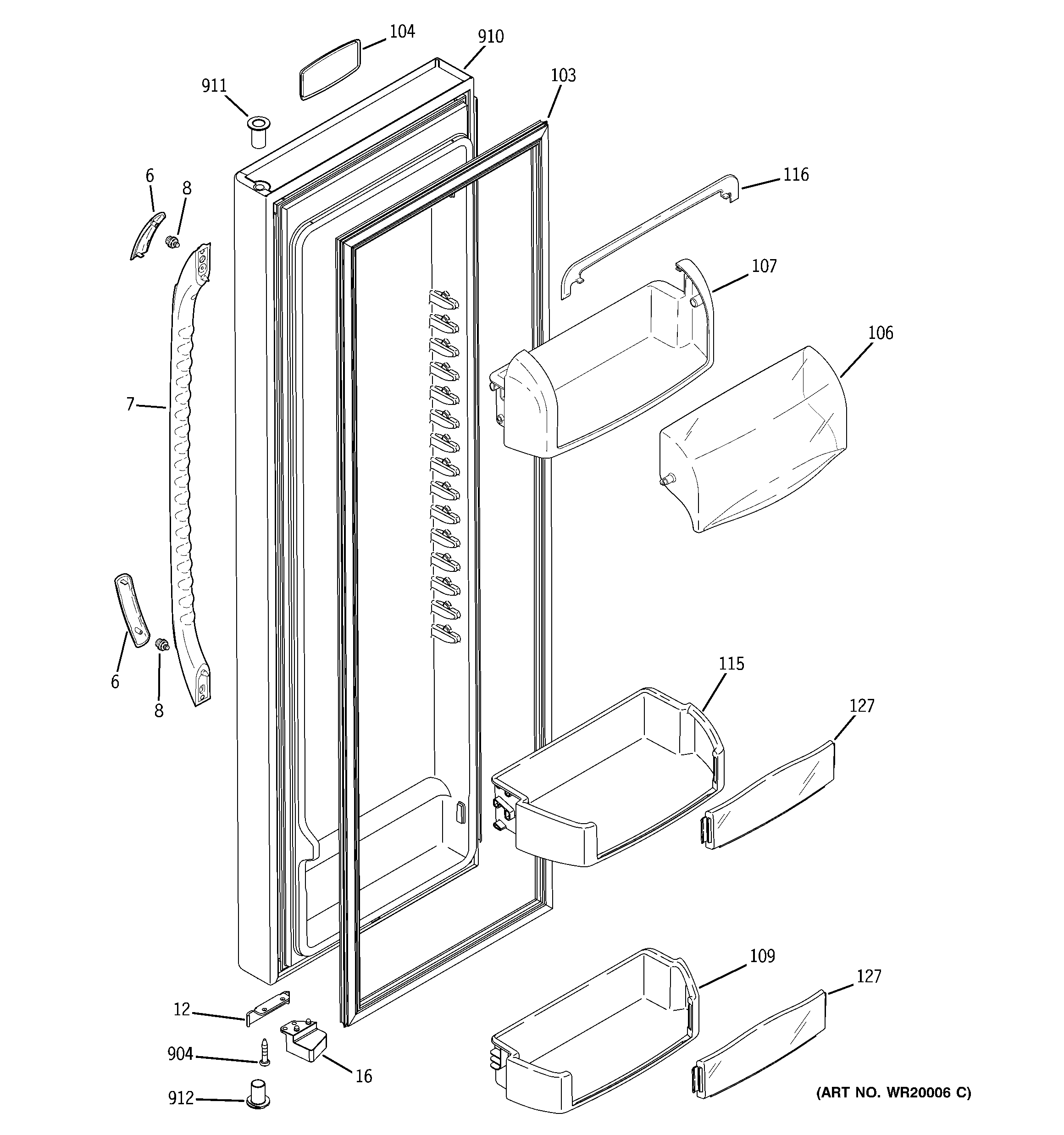 GE ESF25KGTABB fresh food door diagram