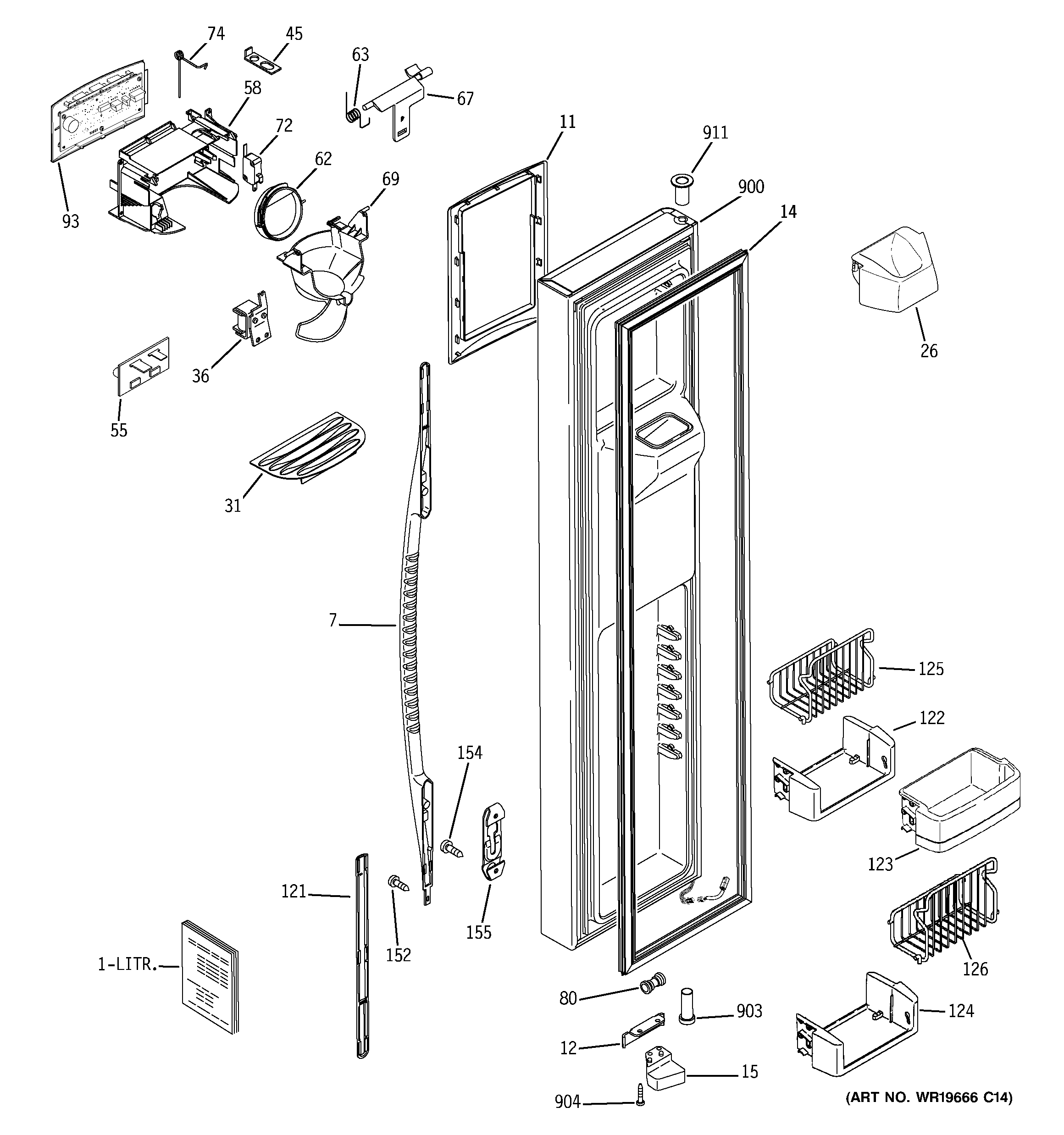 GE PSF23NGTAWW freezer door diagram