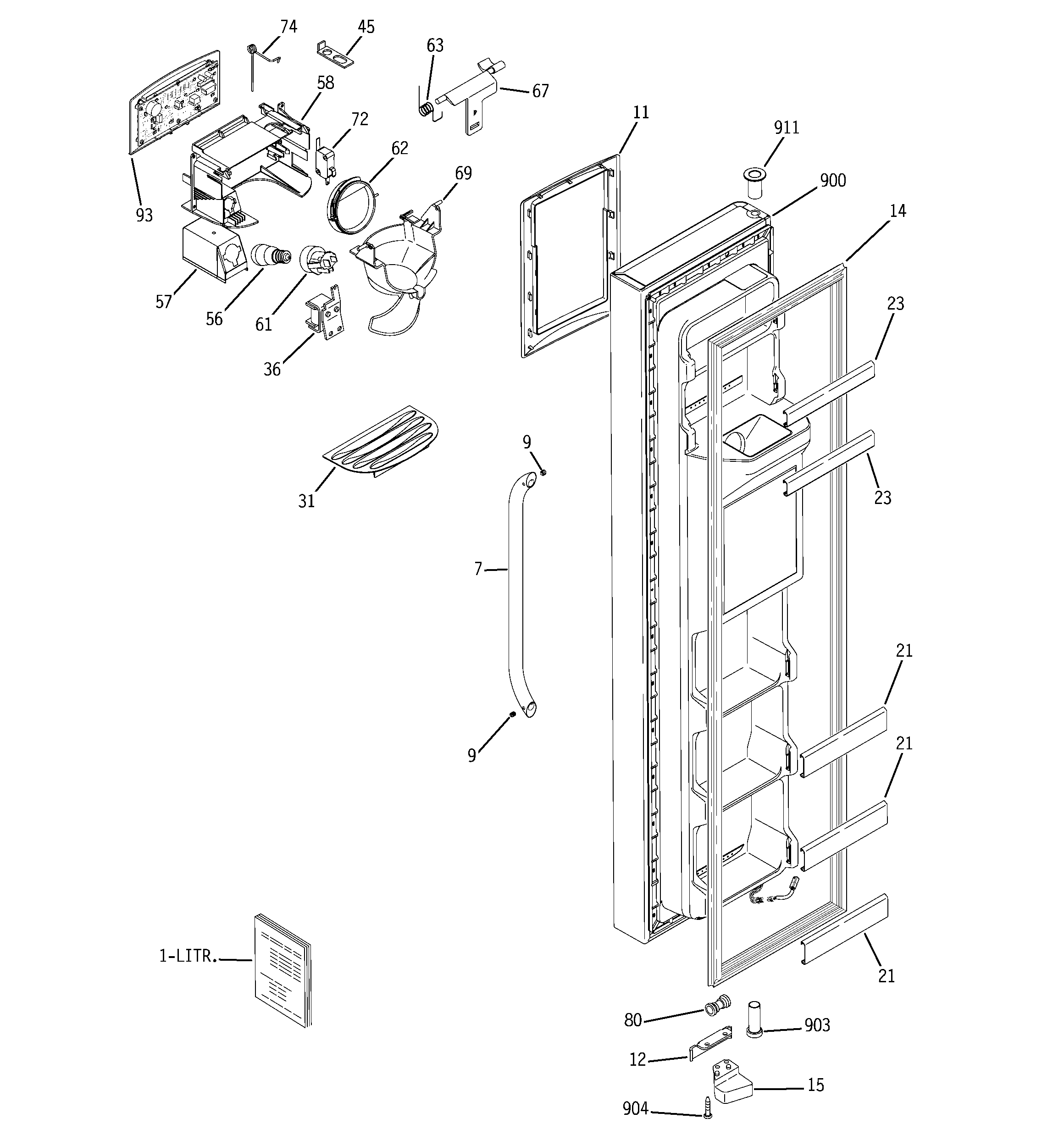 GE GSS23WSTASS freezer door diagram