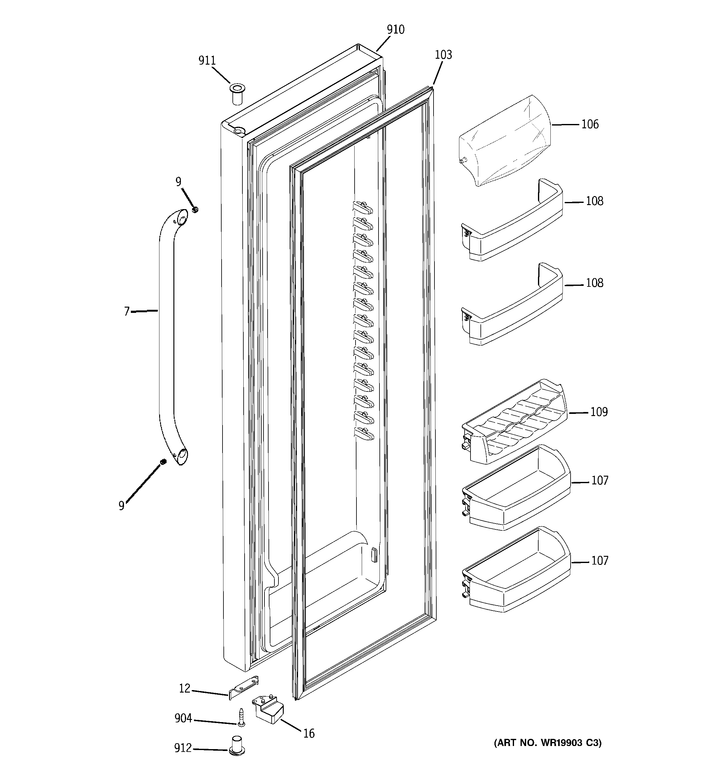GE GSS25WSTASS fresh food door diagram