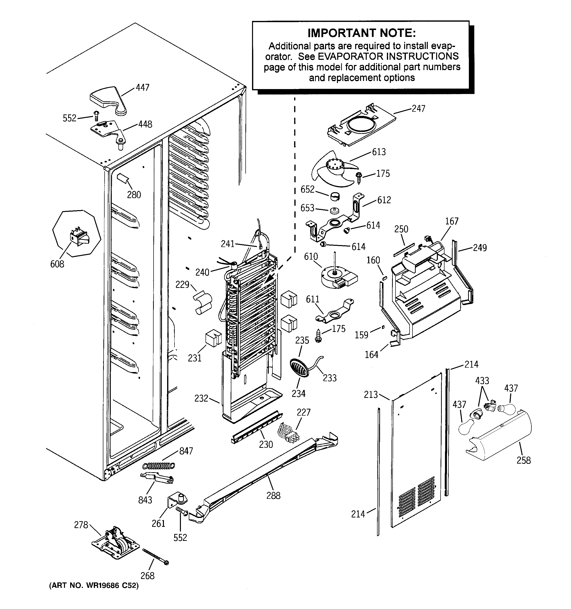 GE GSS25WSTASS freezer section diagram