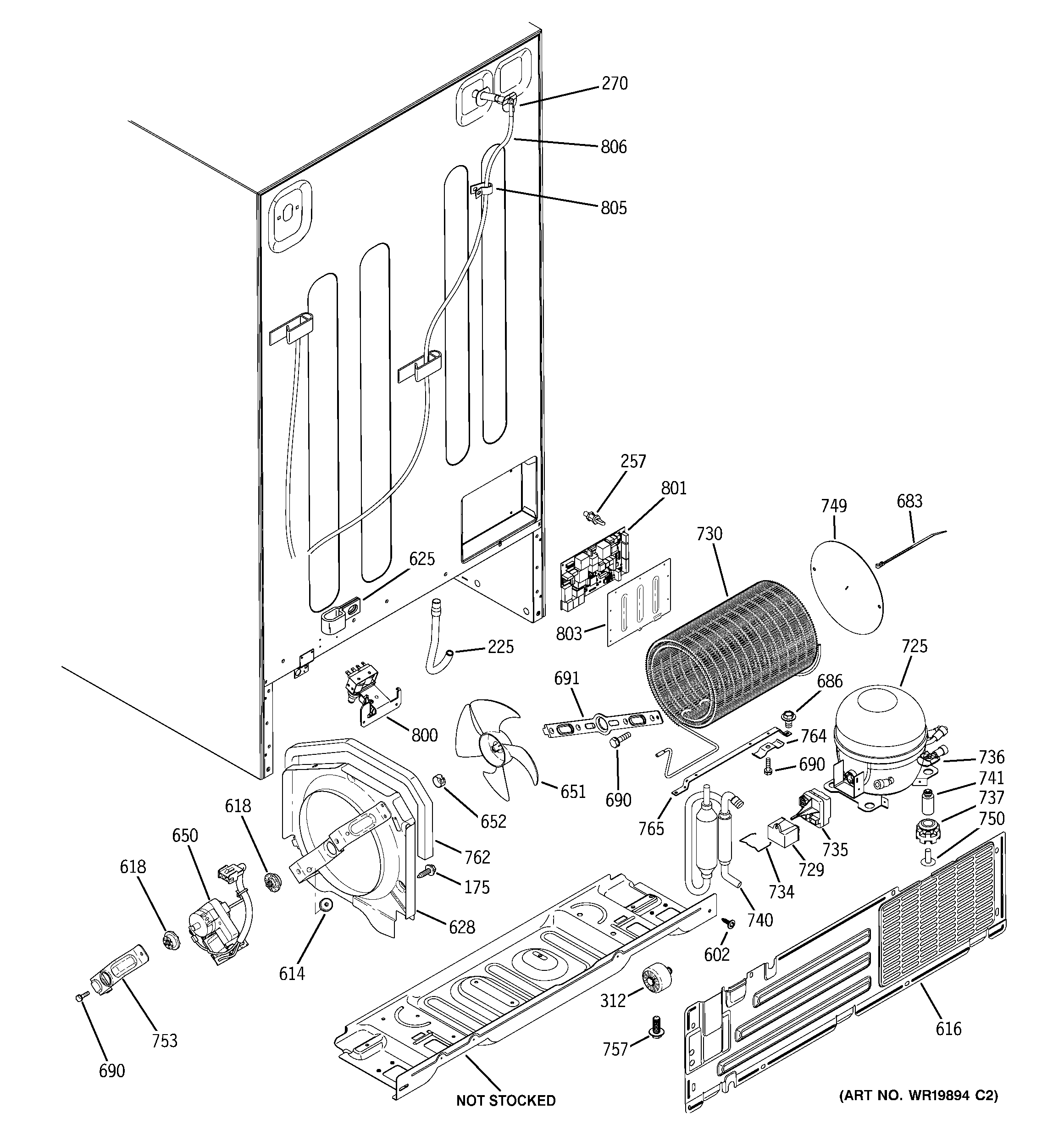 GE GSS25WSTASS sealed system & mother board diagram