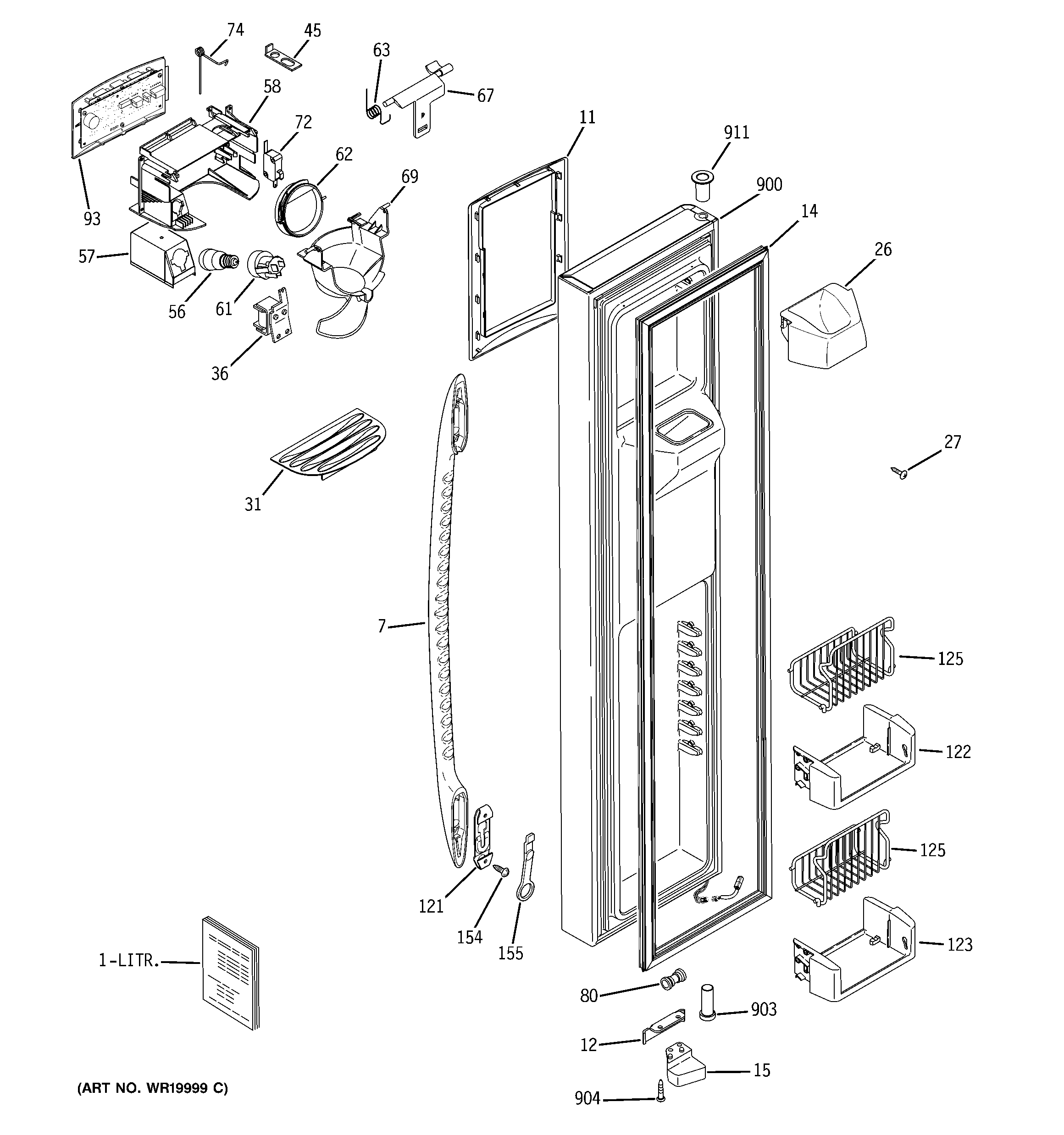 GE PSC25MGTABB freezer door diagram