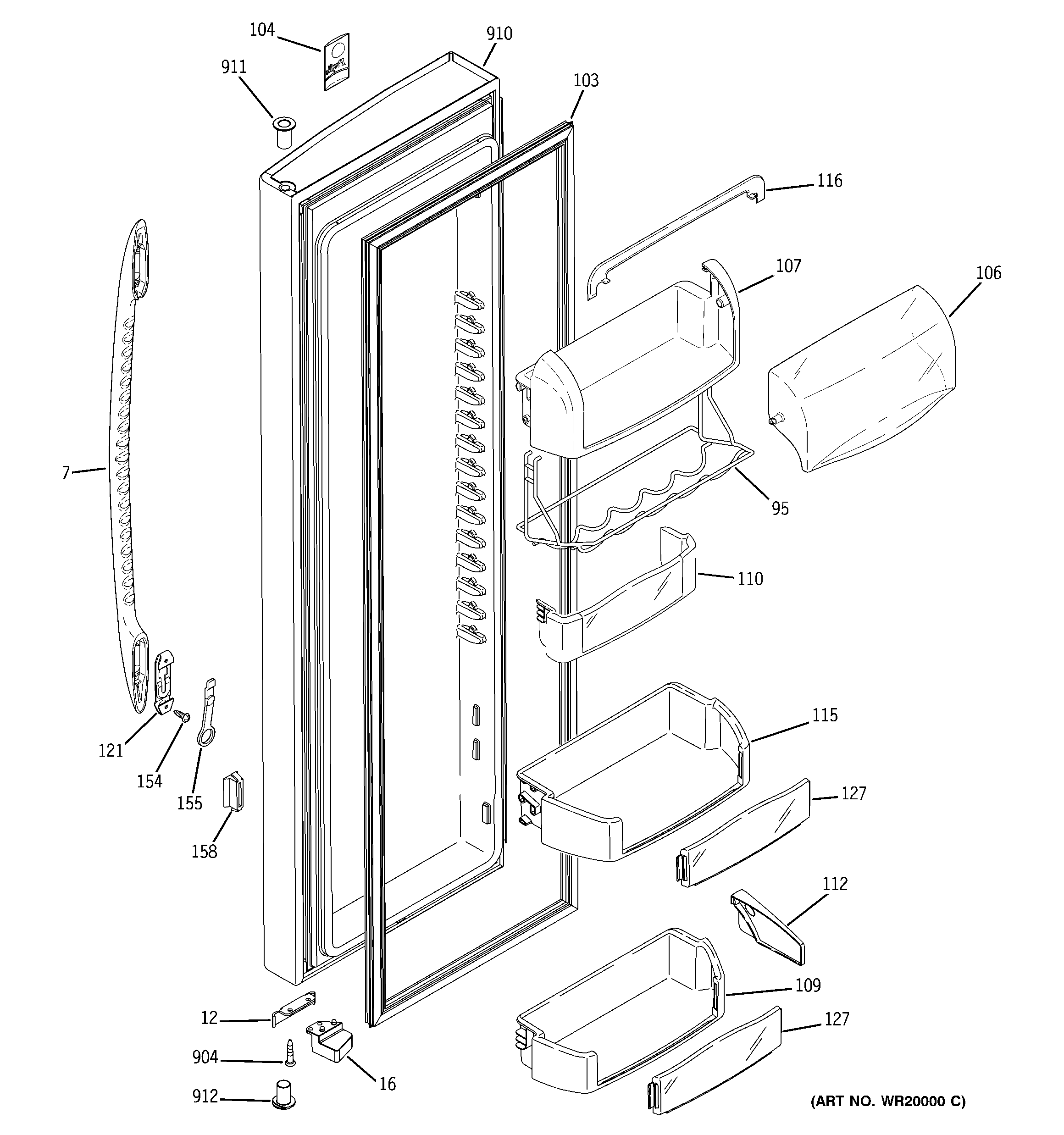 GE PSC25MGTABB fresh food door diagram