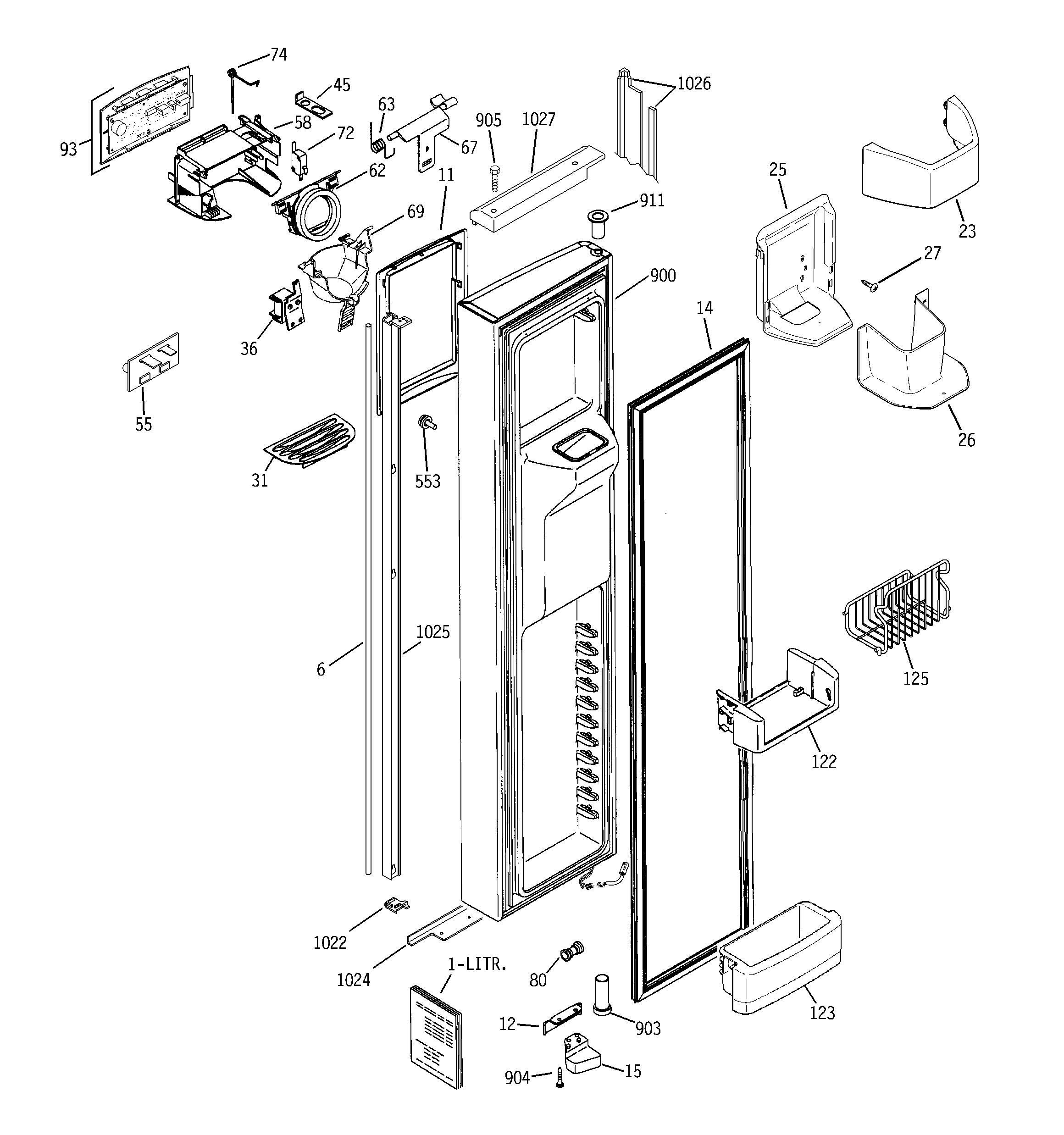 GE PSI23NGTAWV freezer door diagram