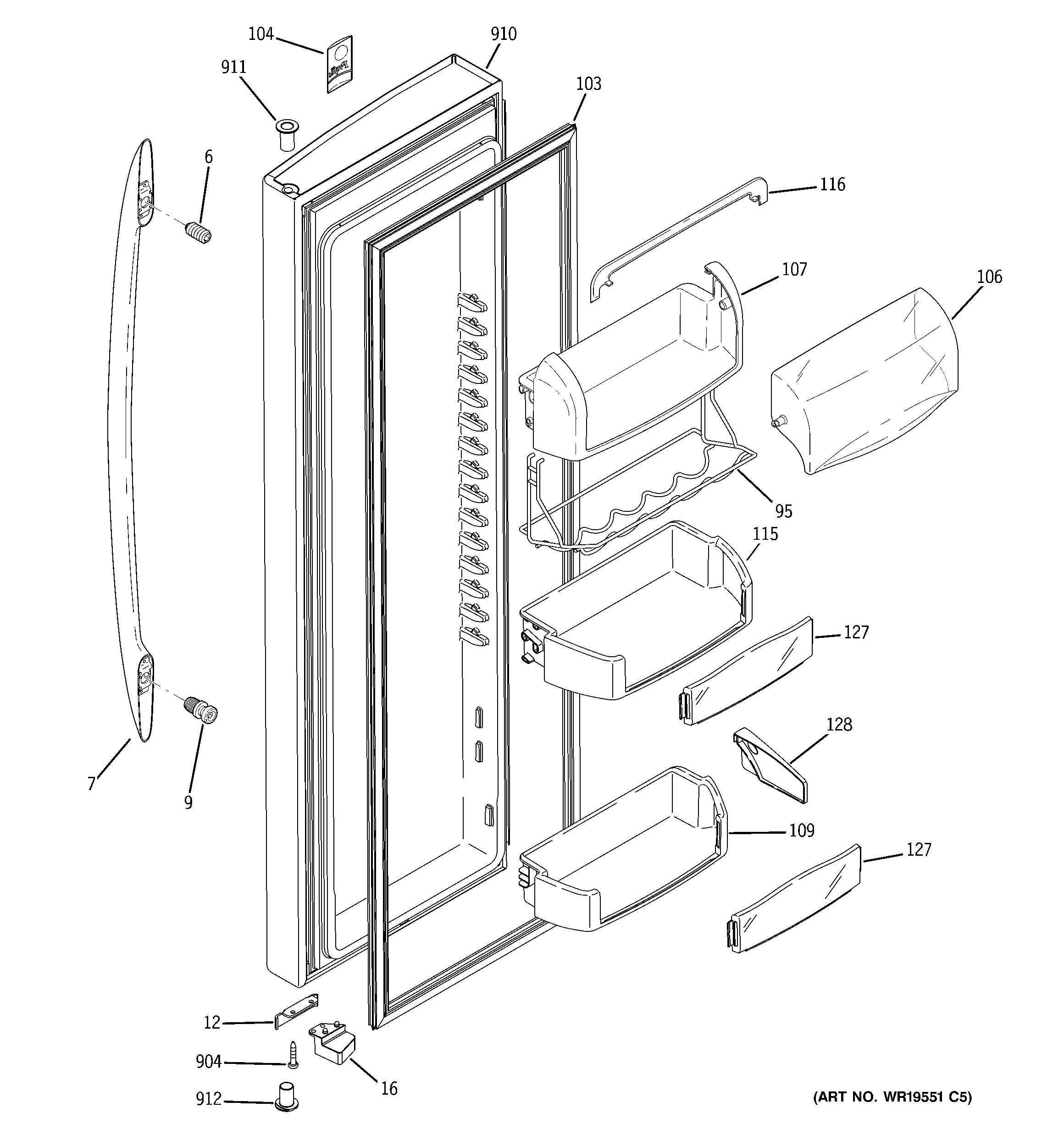 GE PSS26NSTASS fresh food door diagram
