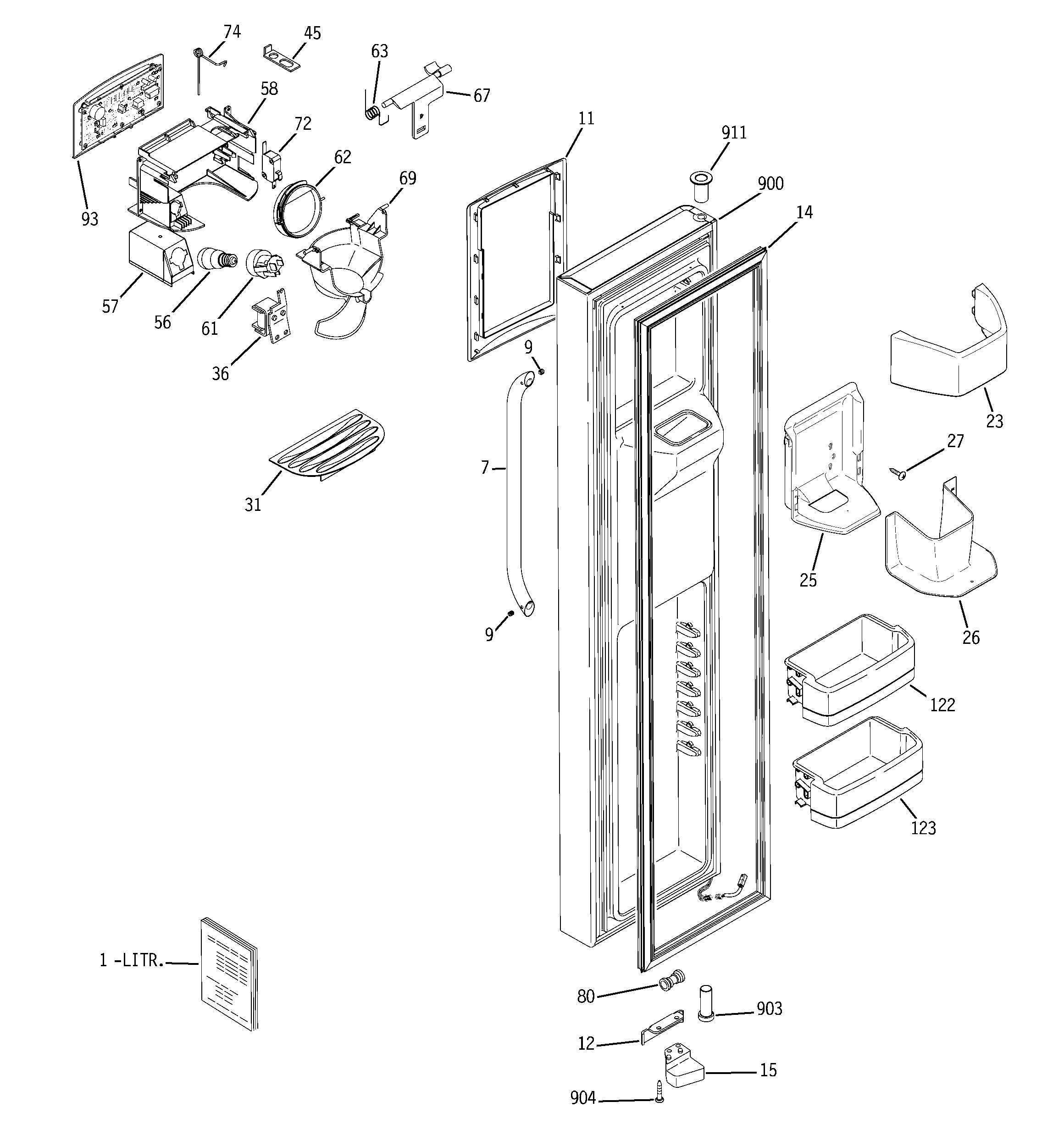 GE GSS25TSTASS freezer door diagram