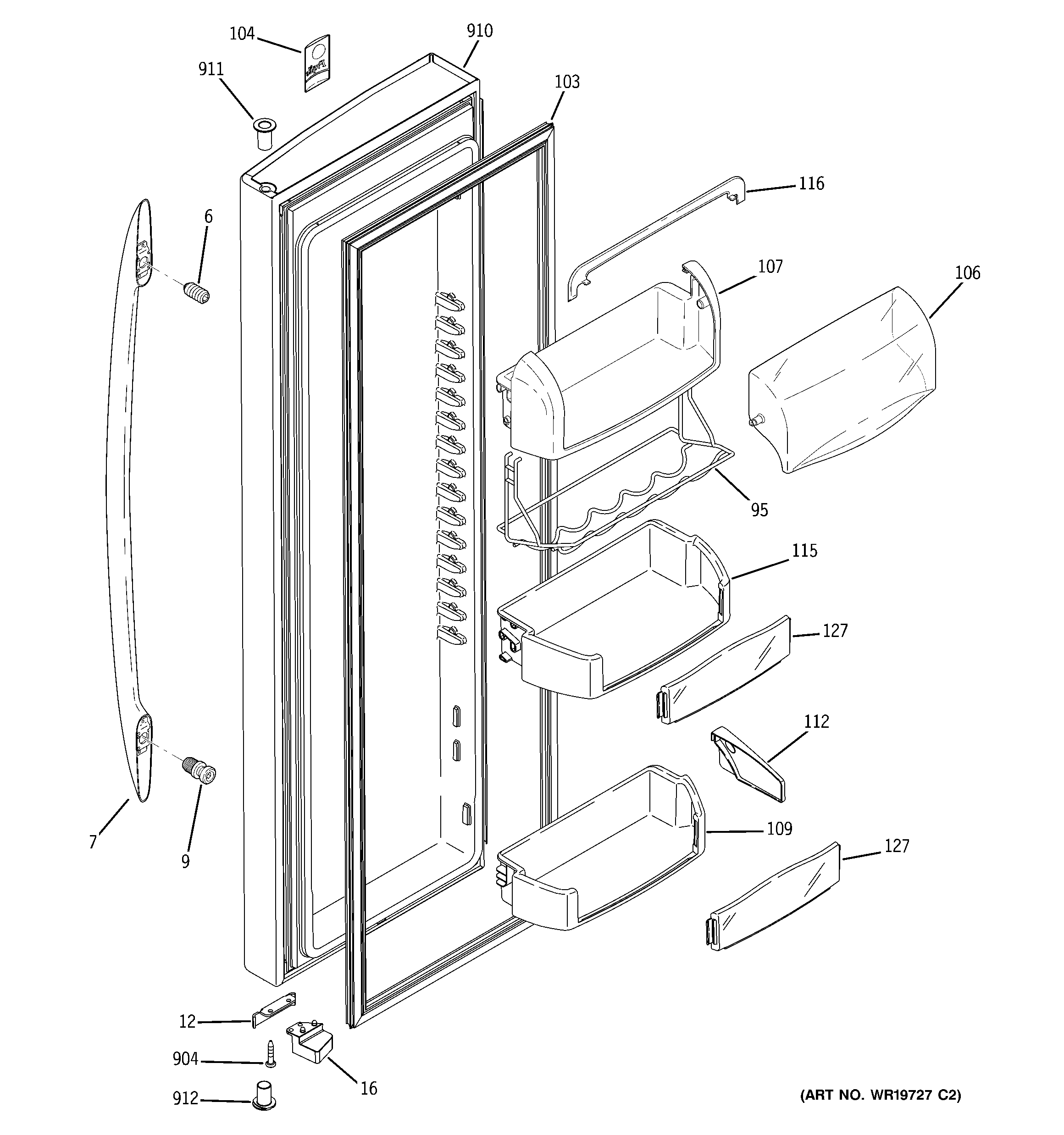 GE PSS23NSTASS fresh food door diagram