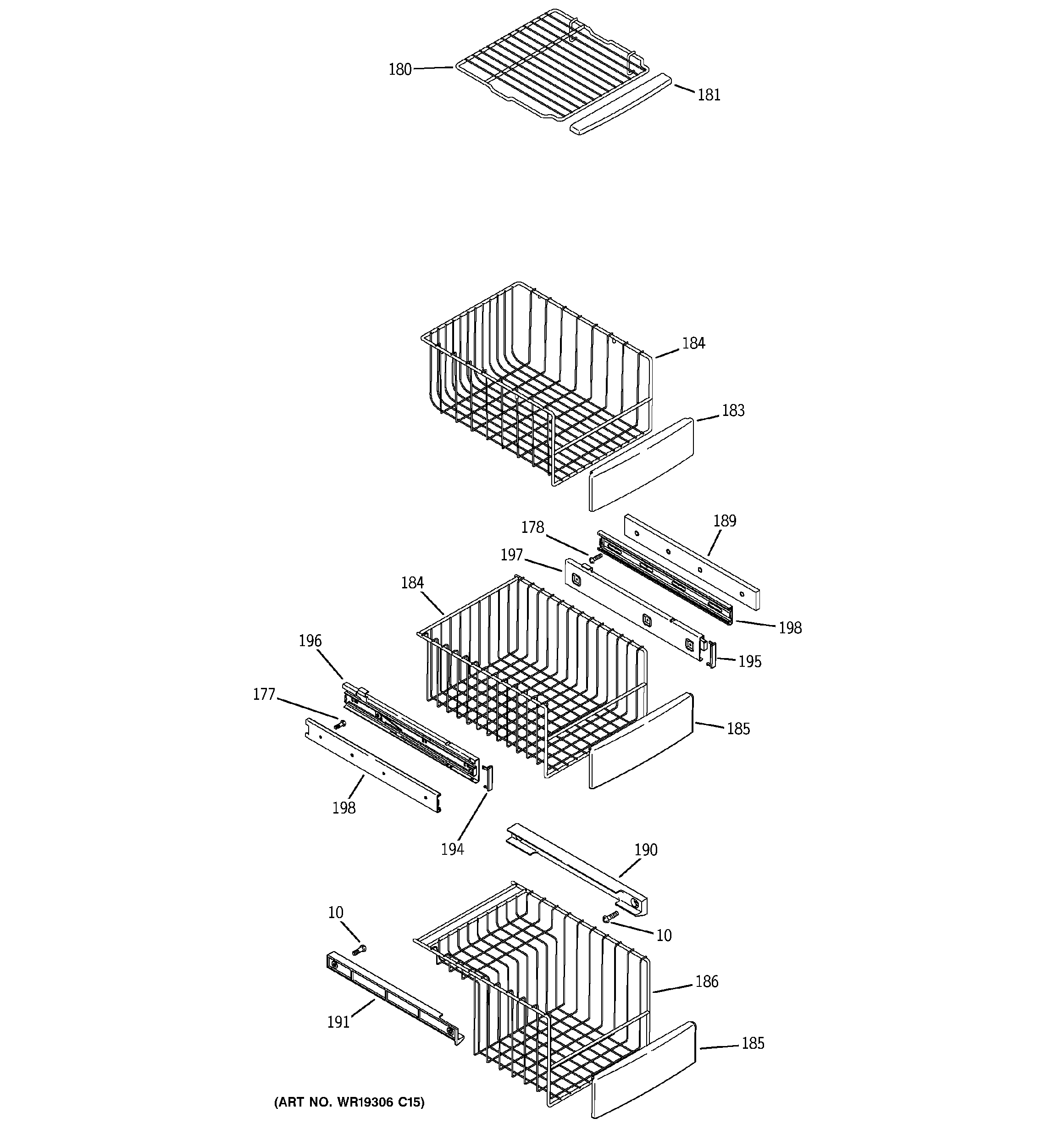 GE PSS23NSTASS freezer shelves diagram