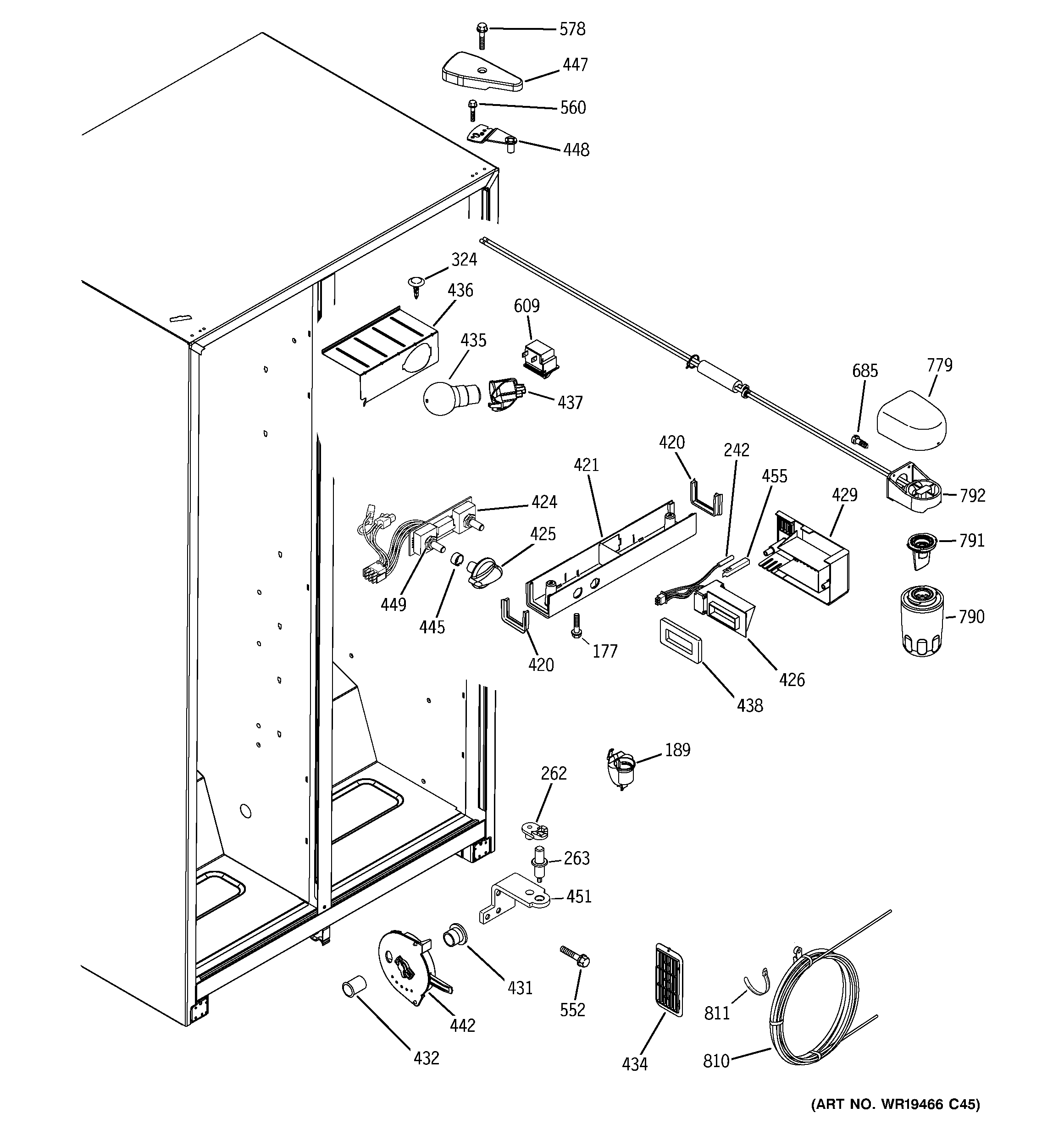 GE SSH25KFRFWW fresh food section diagram