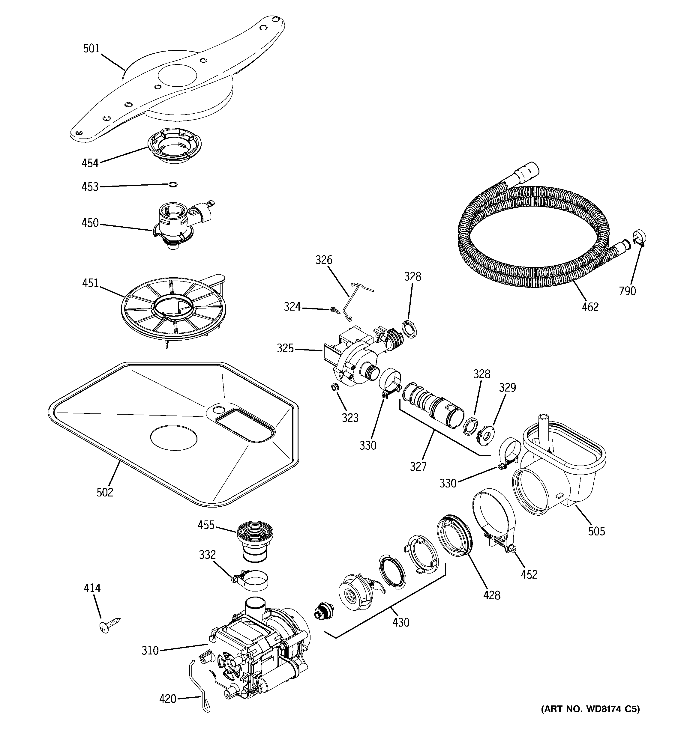 GE GHDA450M00BB motor-pump mechanism diagram