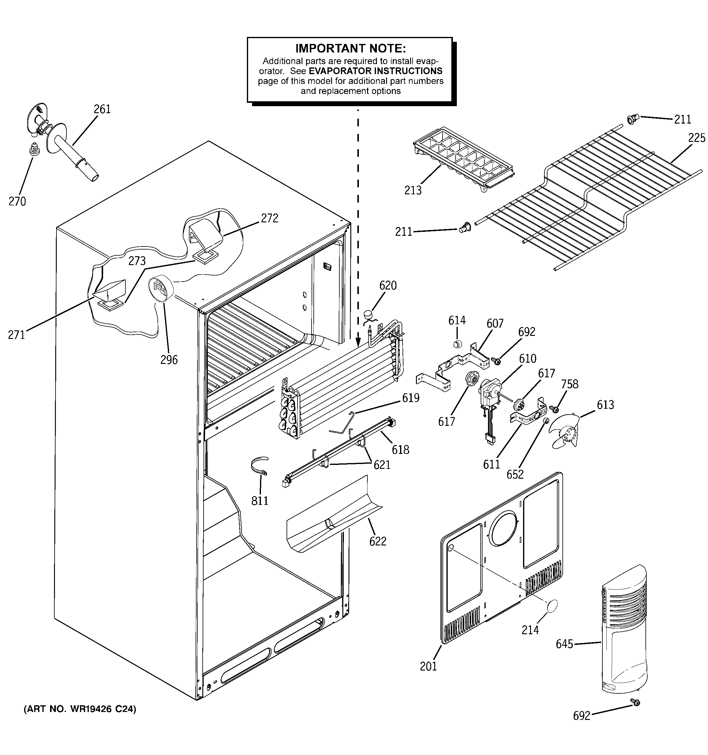 GE GTH18DBRVLCC freezer section diagram