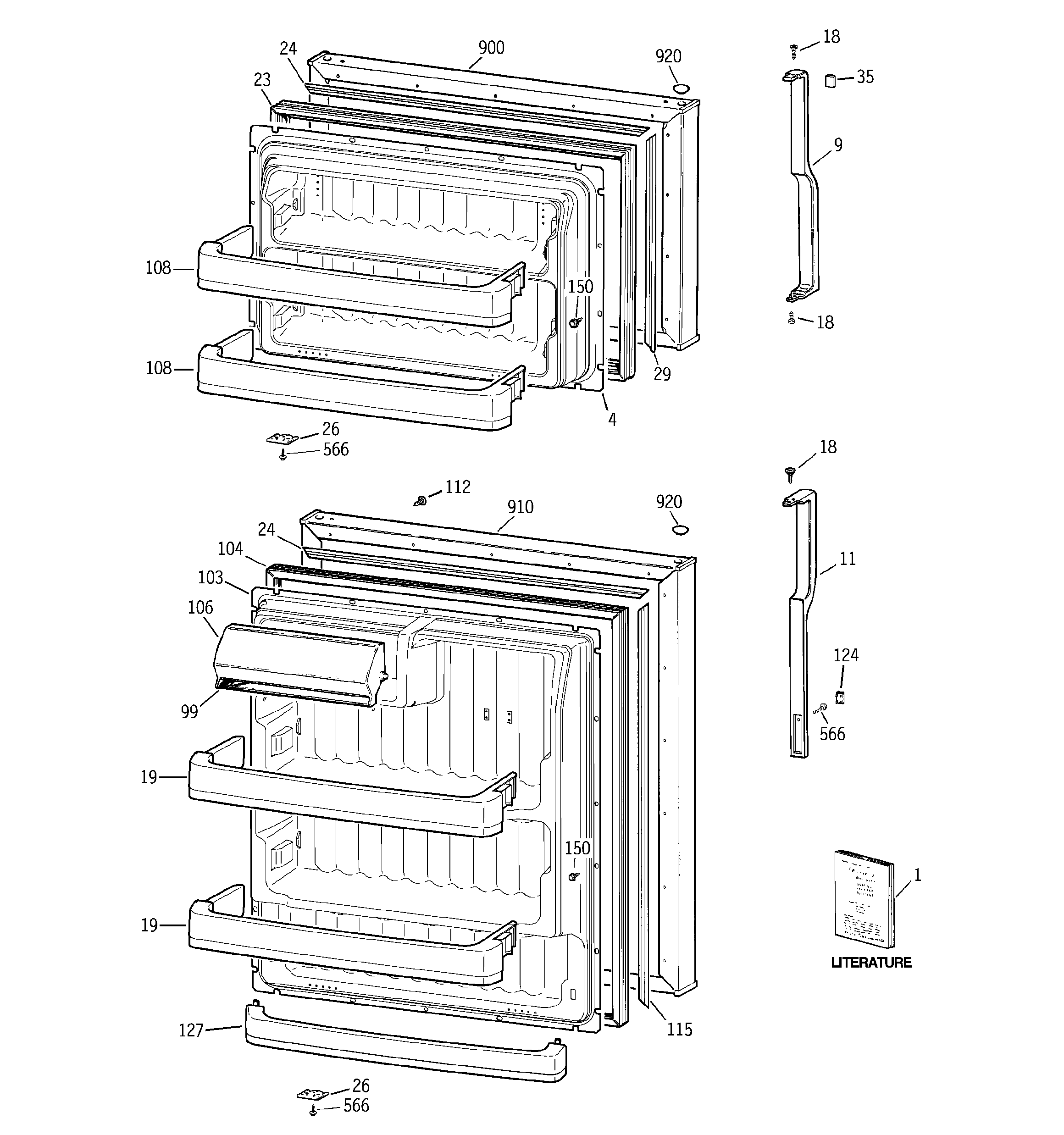 GE CTS18FBSALWW doors diagram