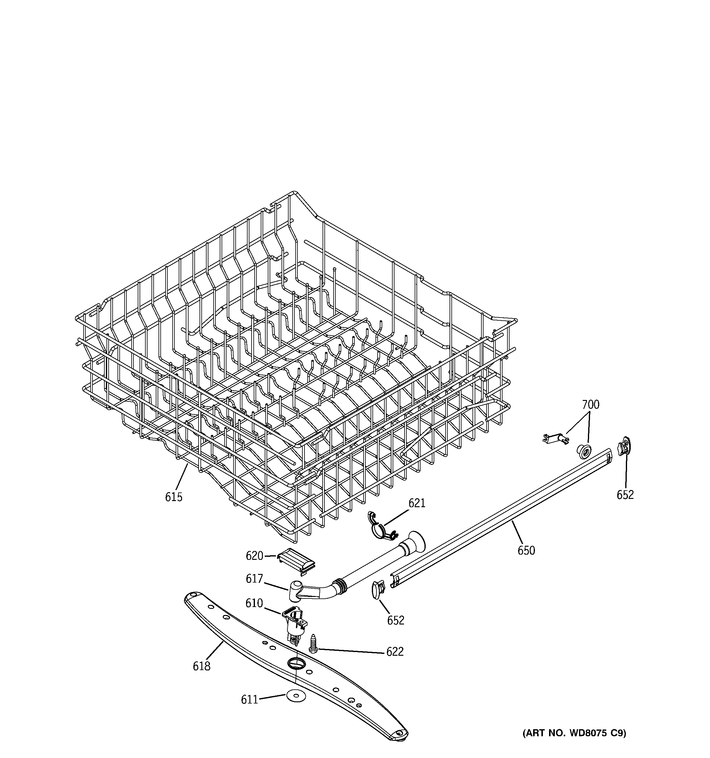 GE GLD4200L00BB upper rack assembly diagram