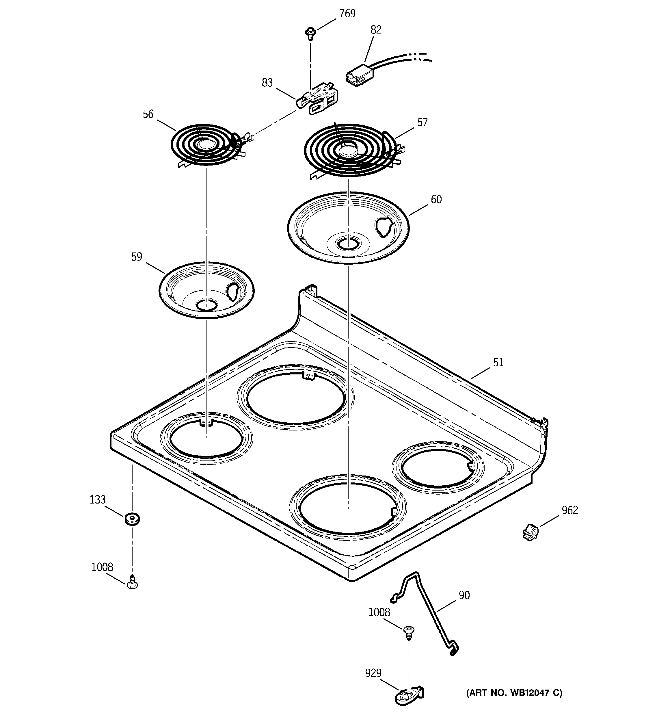 GE JCBP35CK2CC cooktop diagram