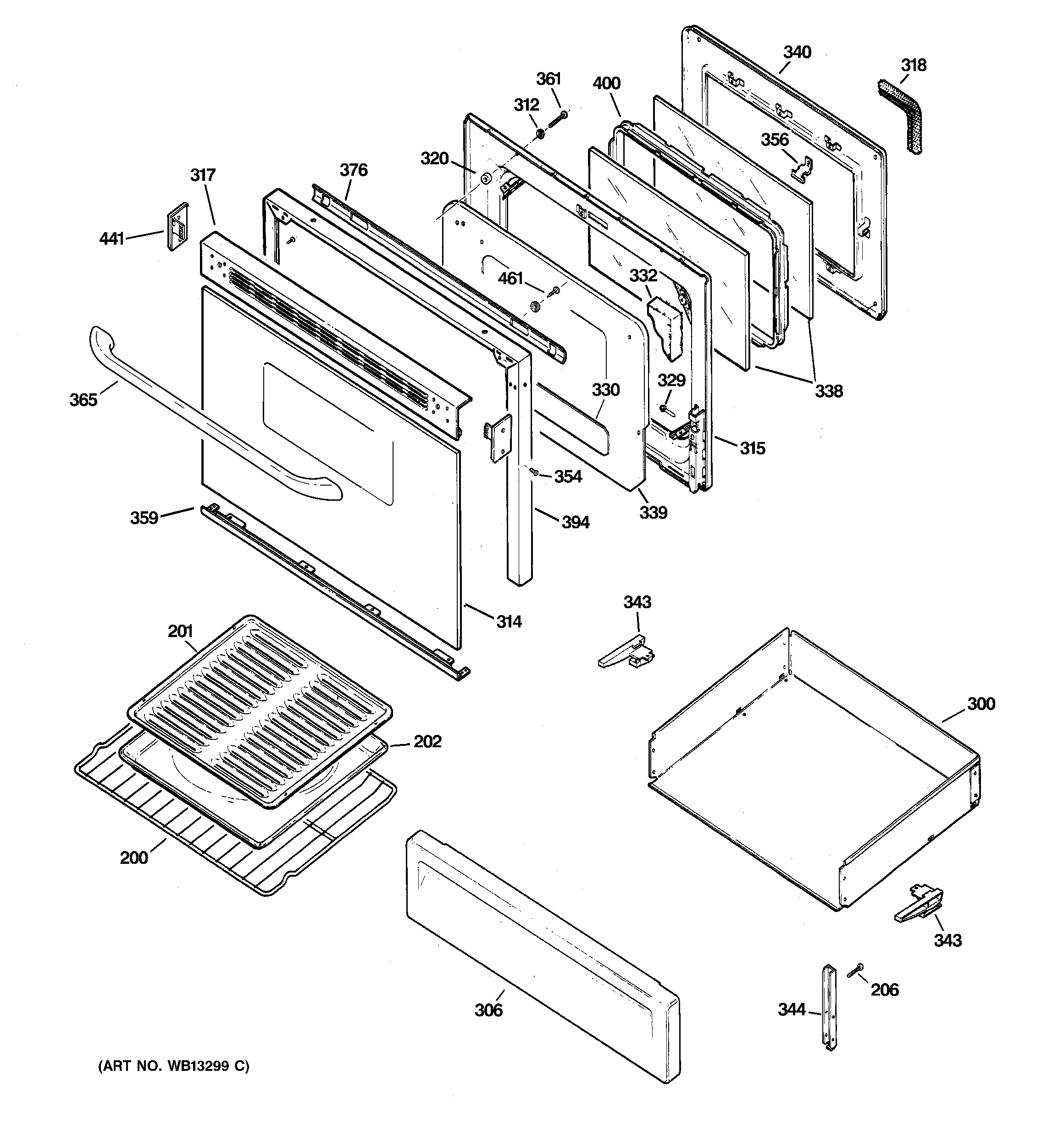 GE JGBP35BEJ3BB door & drawer parts diagram