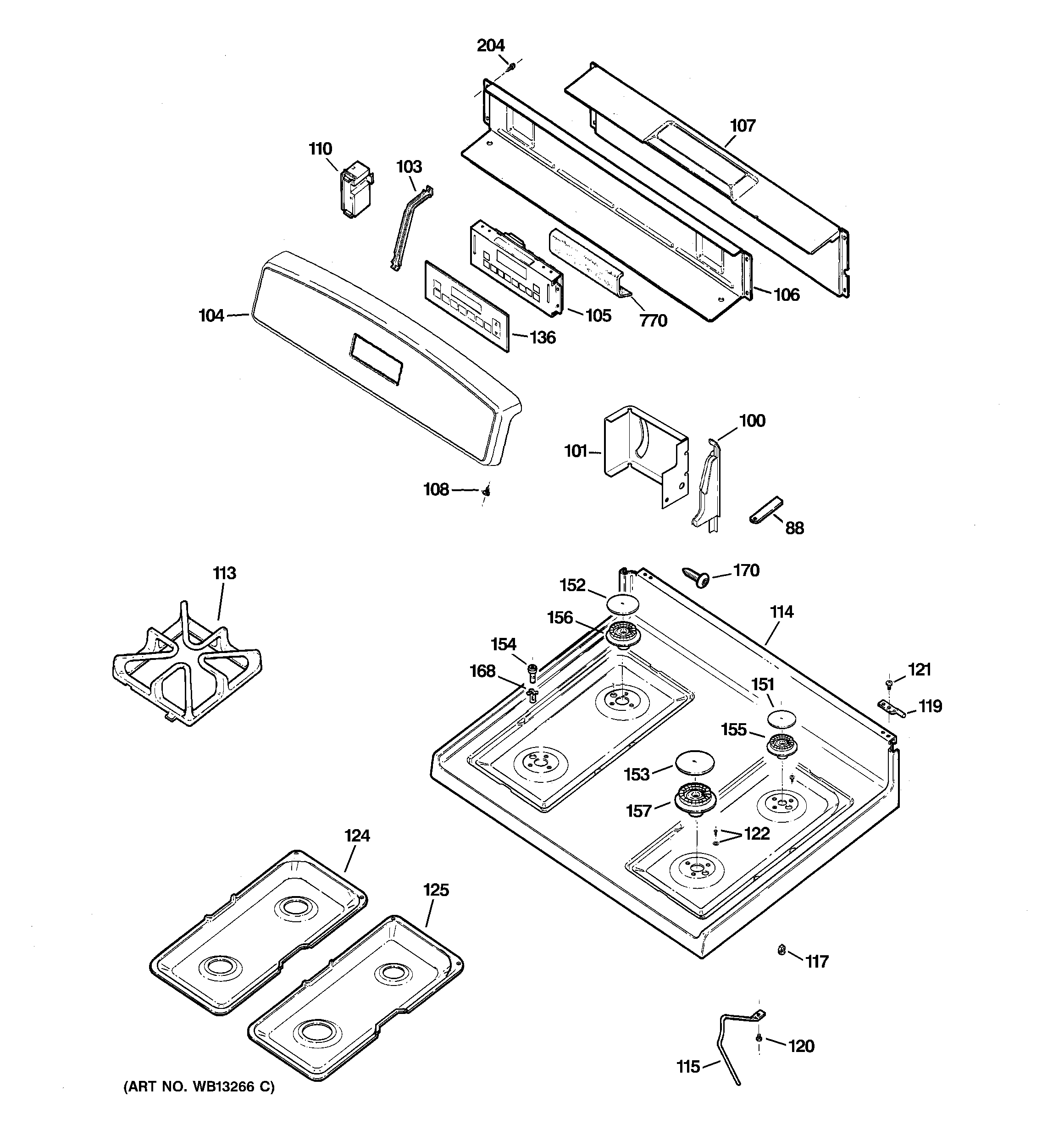GE JGBP99WEH4WW control panel & cooktop diagram