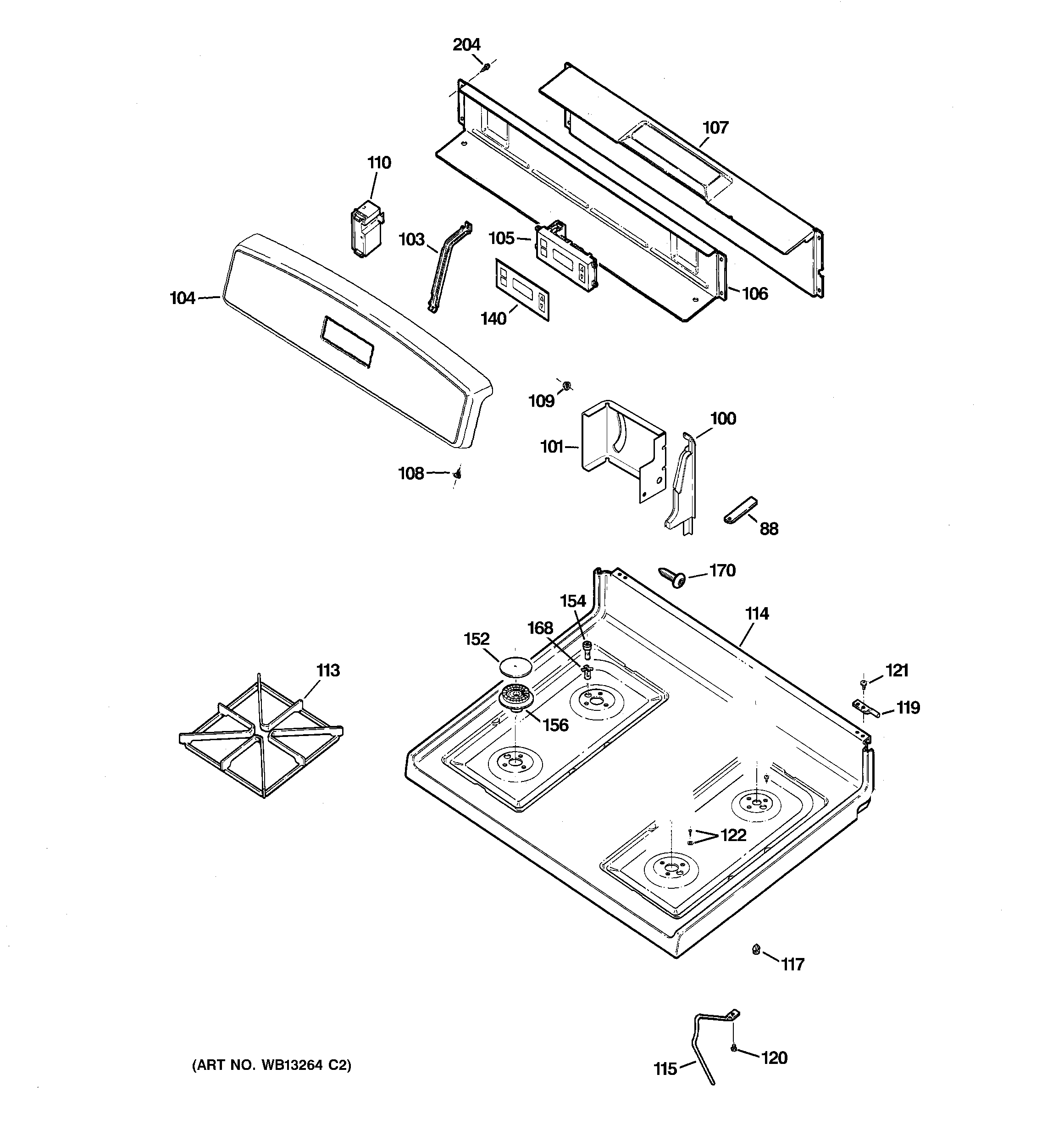 GE JGBS21HEH5WW control panel & cooktop diagram