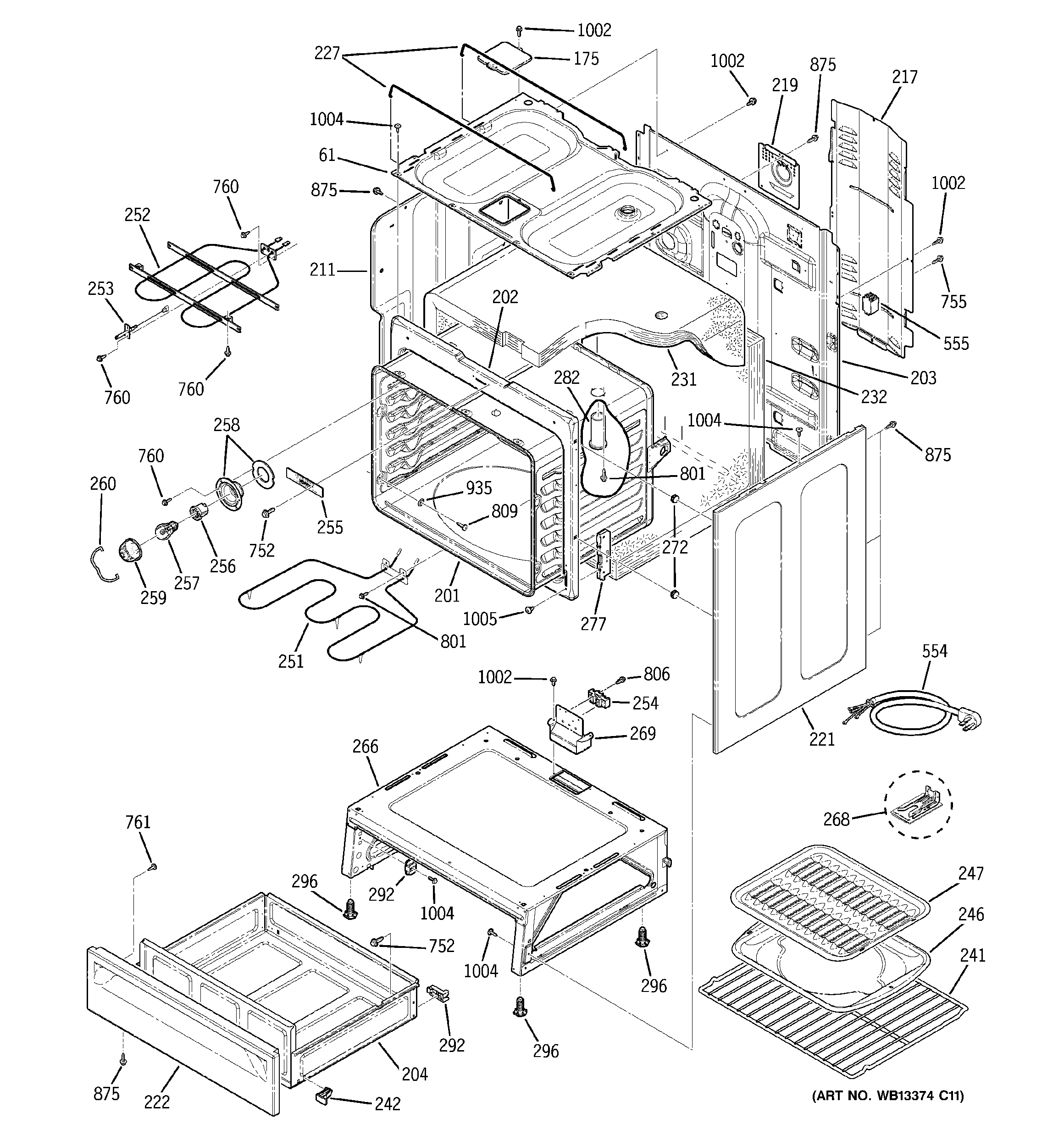 GE JCBP27BK2BB body parts diagram