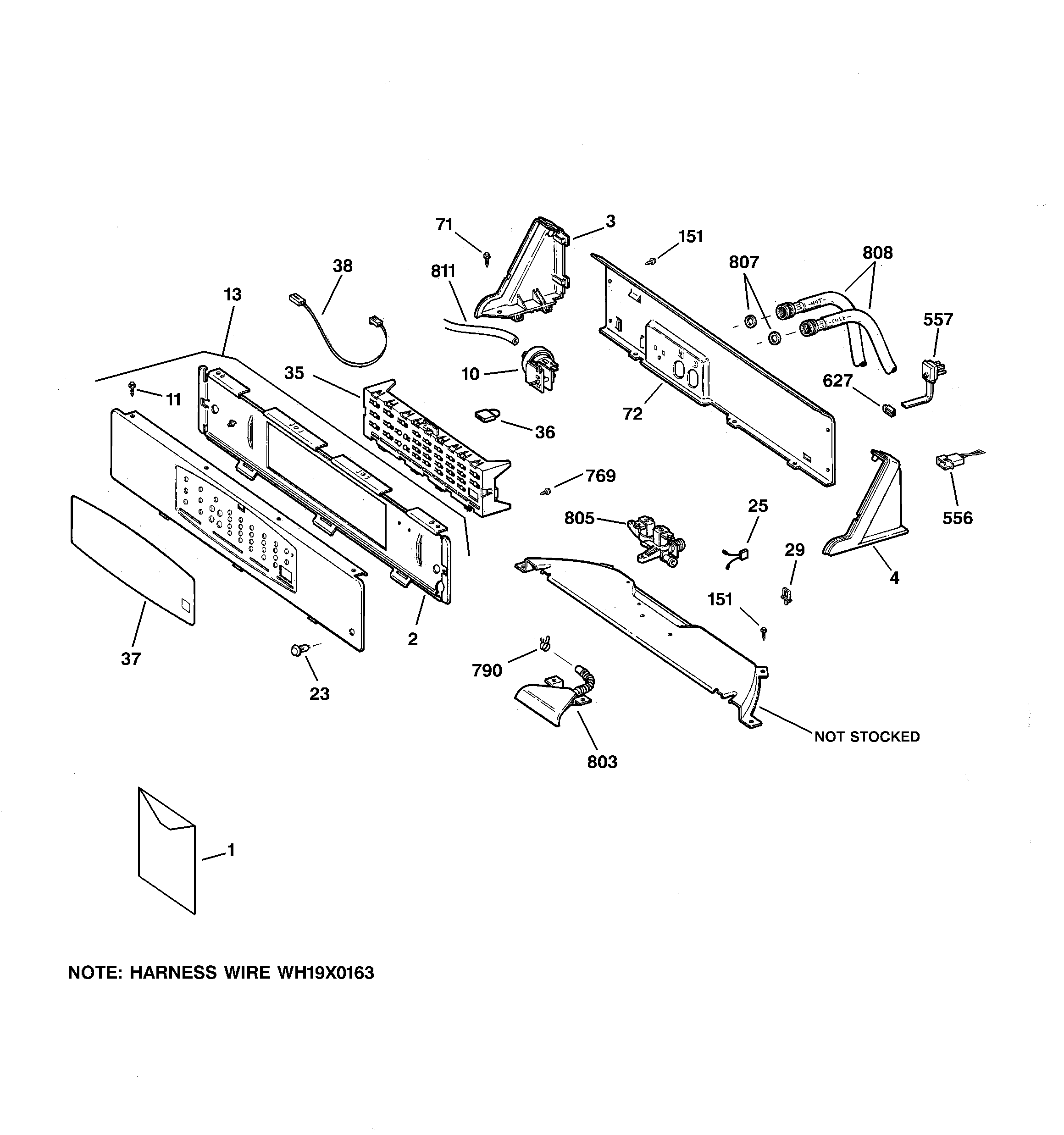 GE WNSB8060B9CC controls & backsplash diagram