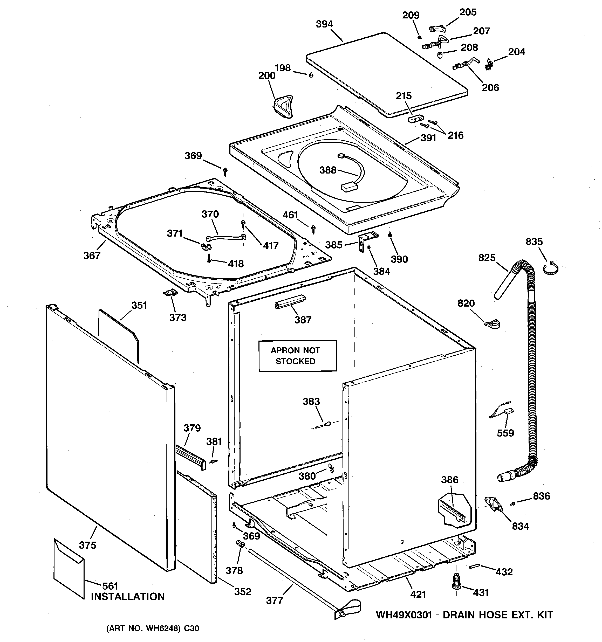 GE WNSB8060B9CC cabinet, cover & front panel diagram