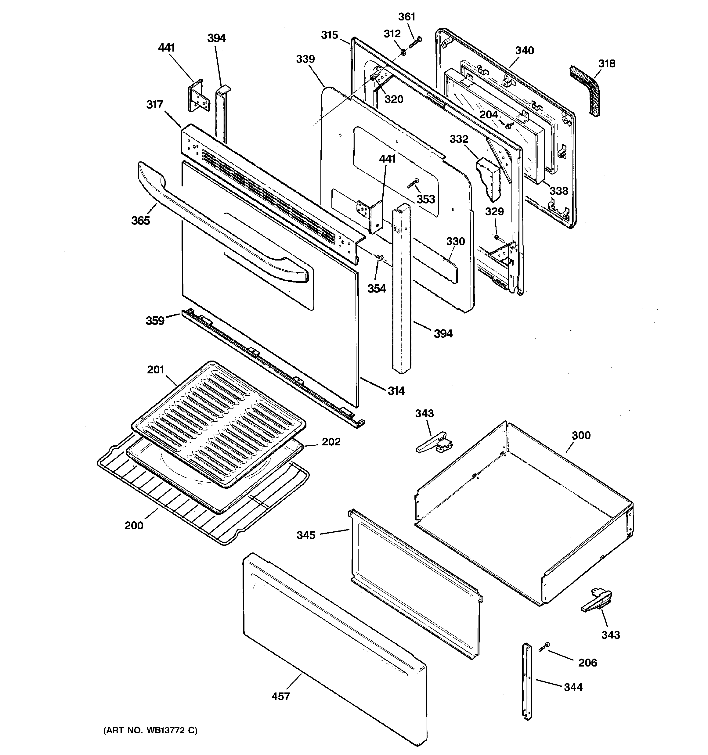 GE JBP22BK2WH door & drawer parts diagram