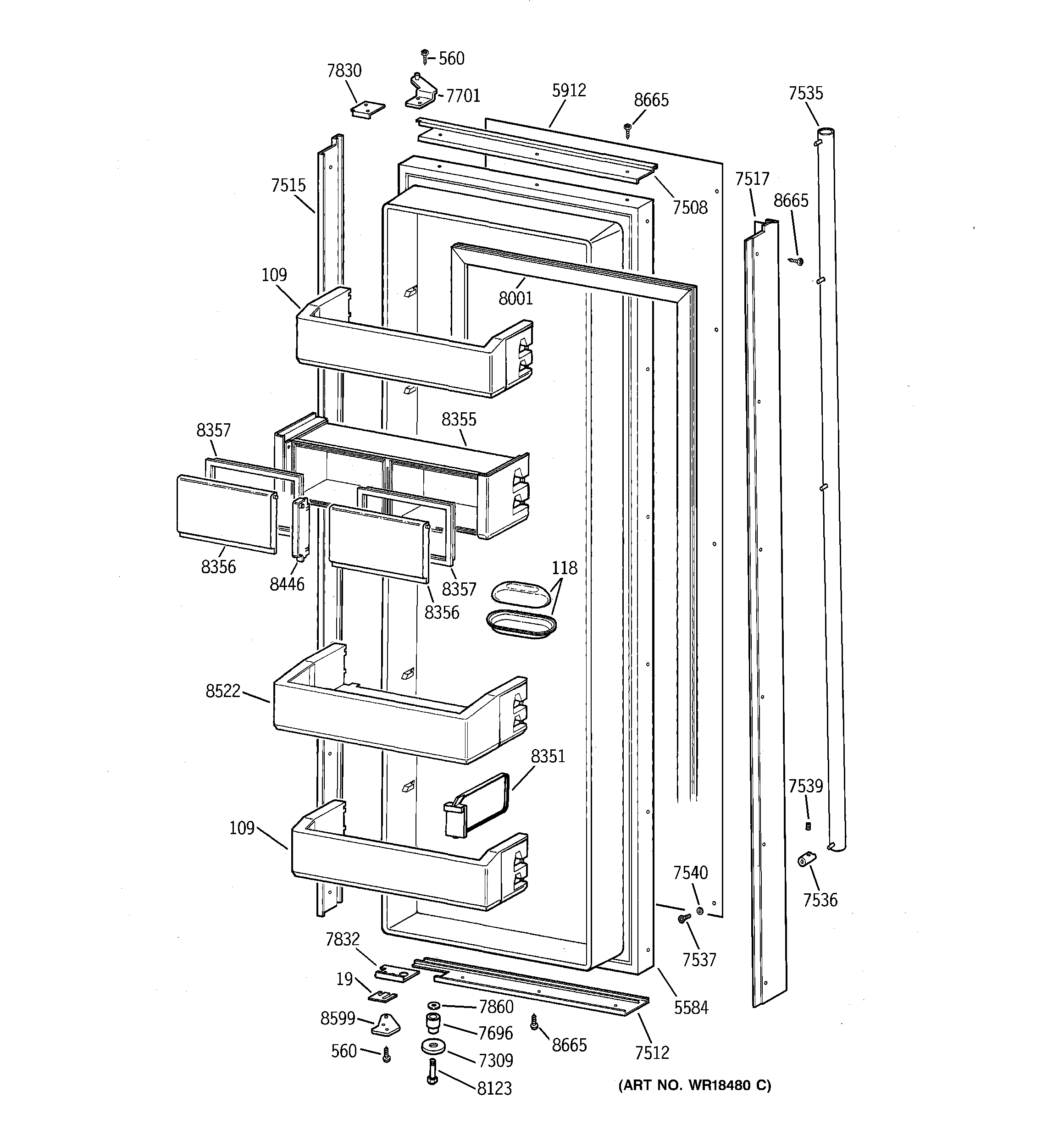 GE ZISS42DYASS fresh food door diagram