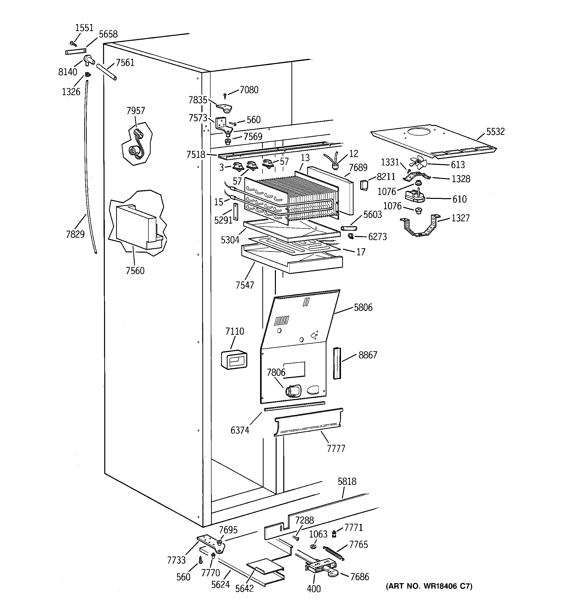 GE ZISS42DYASS freezer section diagram