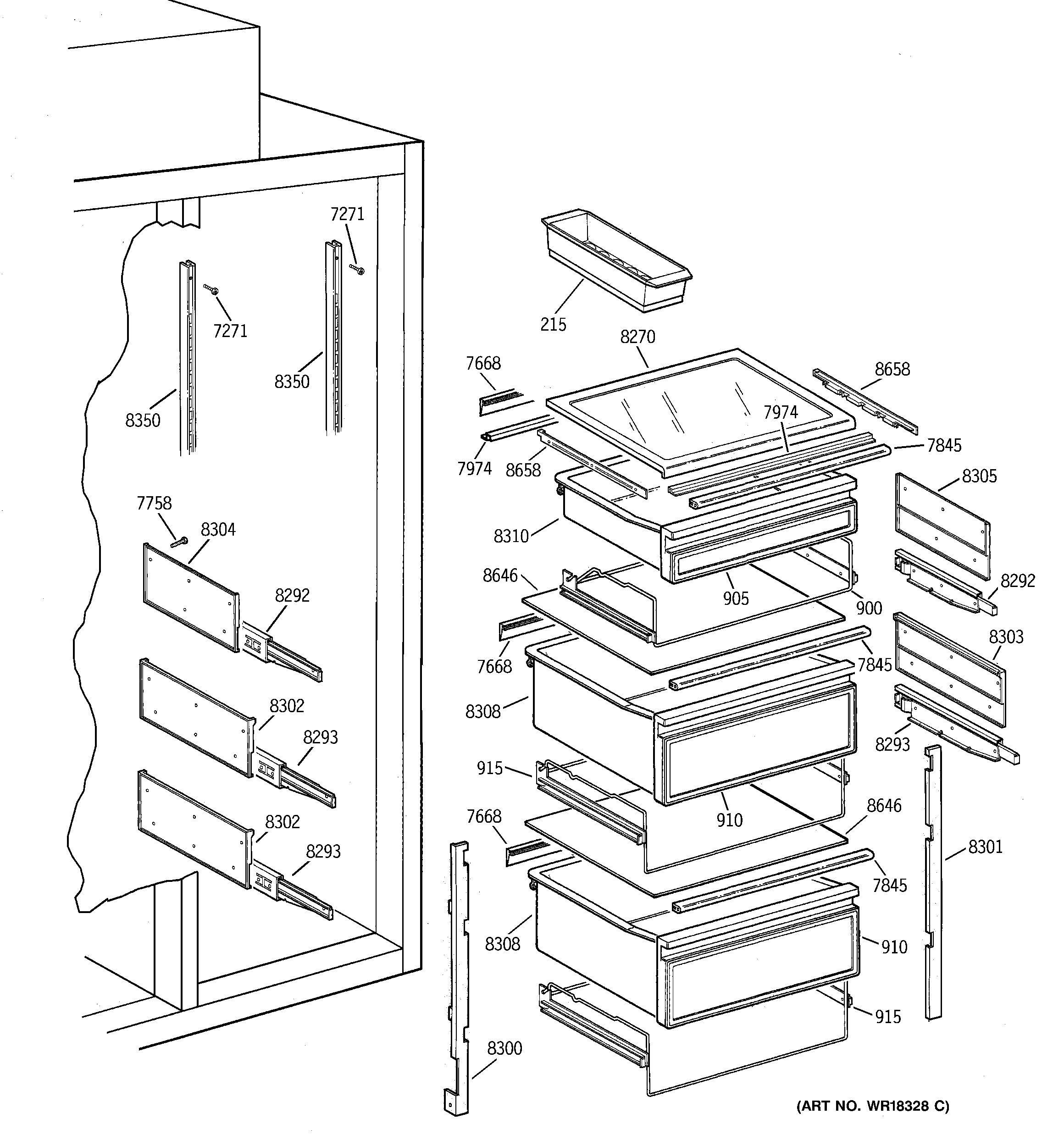 GE ZISS42DYASS fresh food shelves diagram