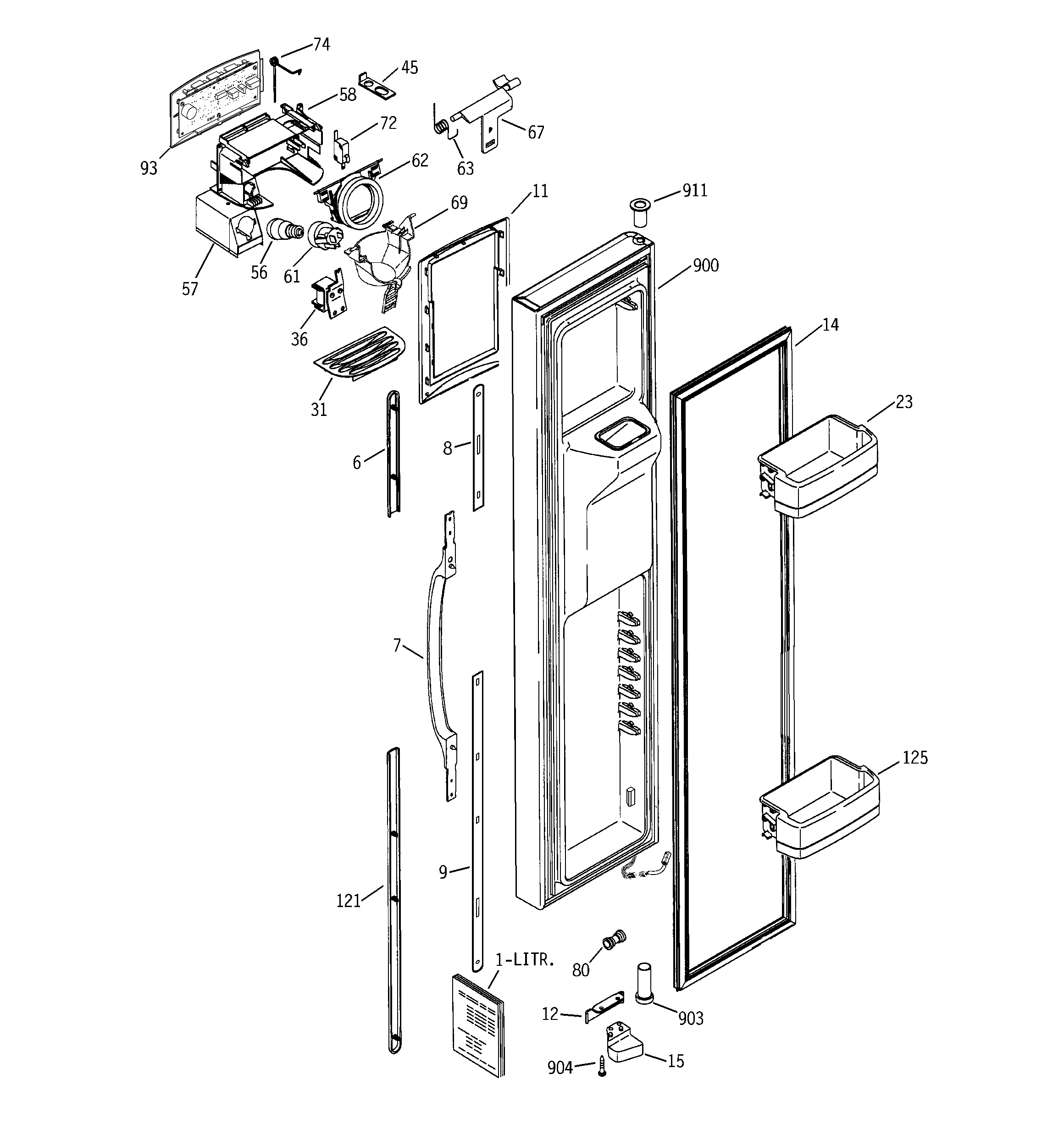 GE GCE21YETAFWW freezer door diagram