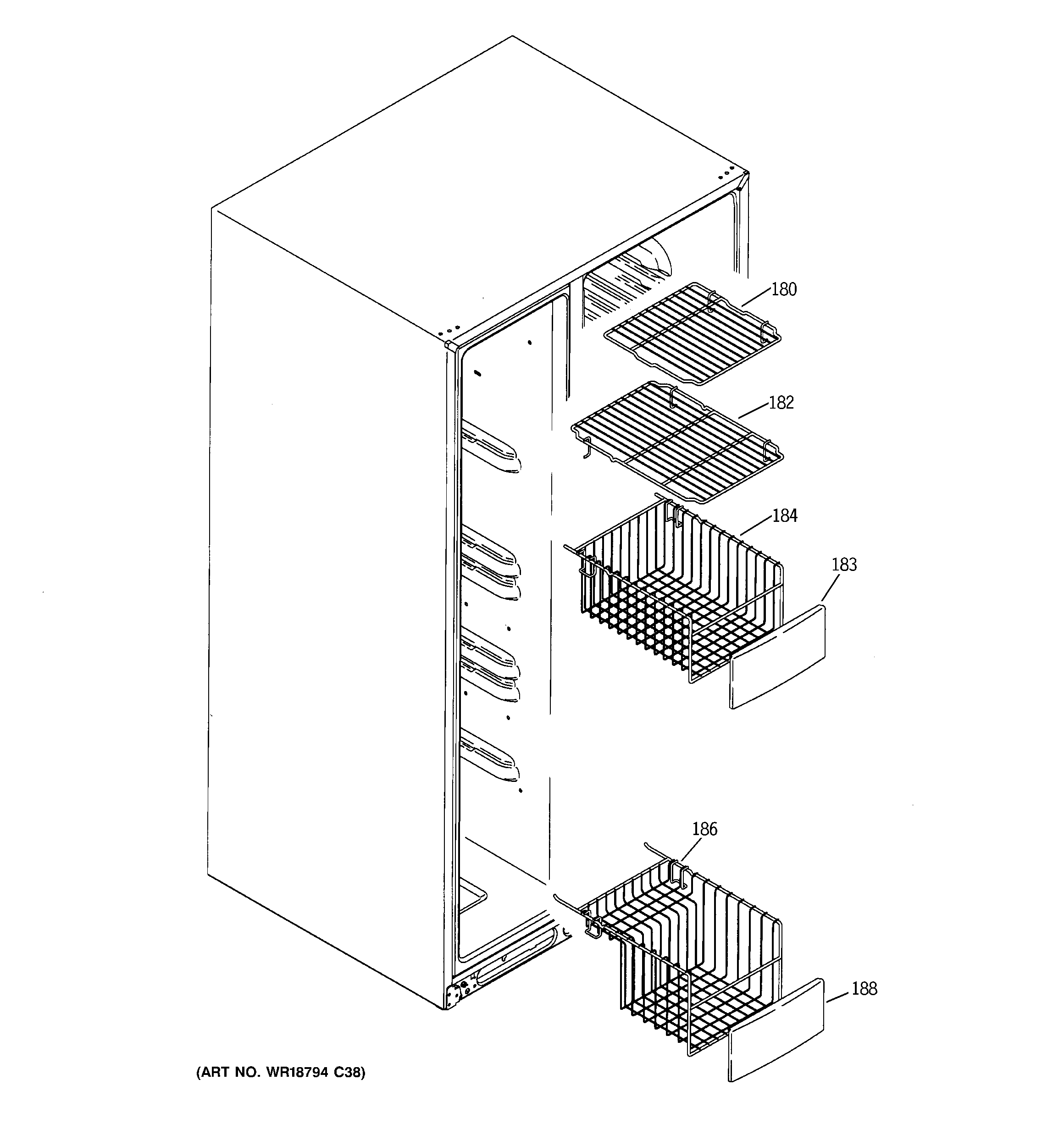GE GCE21YETAFWW freezer shelves diagram
