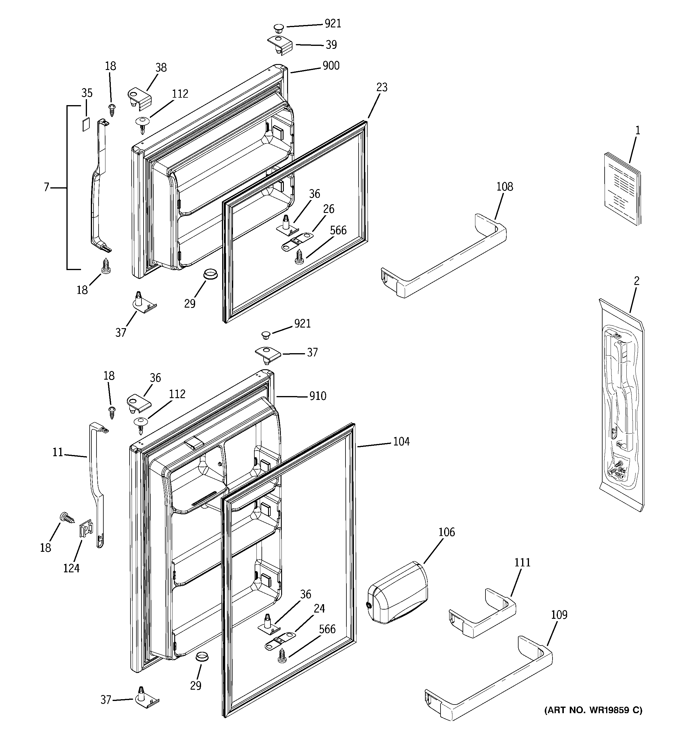 GE GTS18DBPVLWW doors diagram
