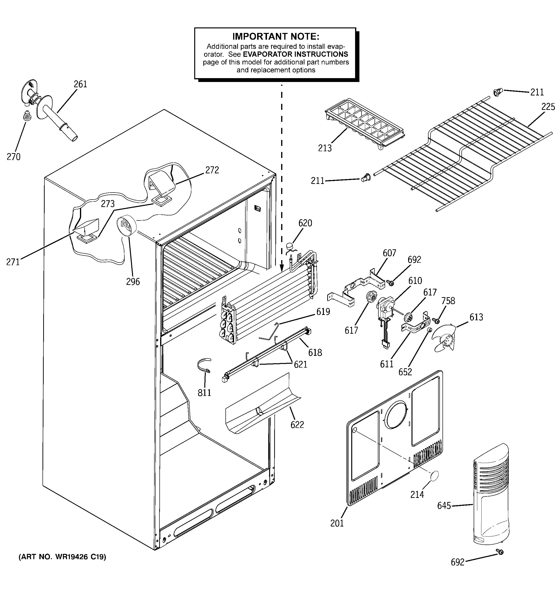 GE GTS18DBPVLWW freezer section diagram