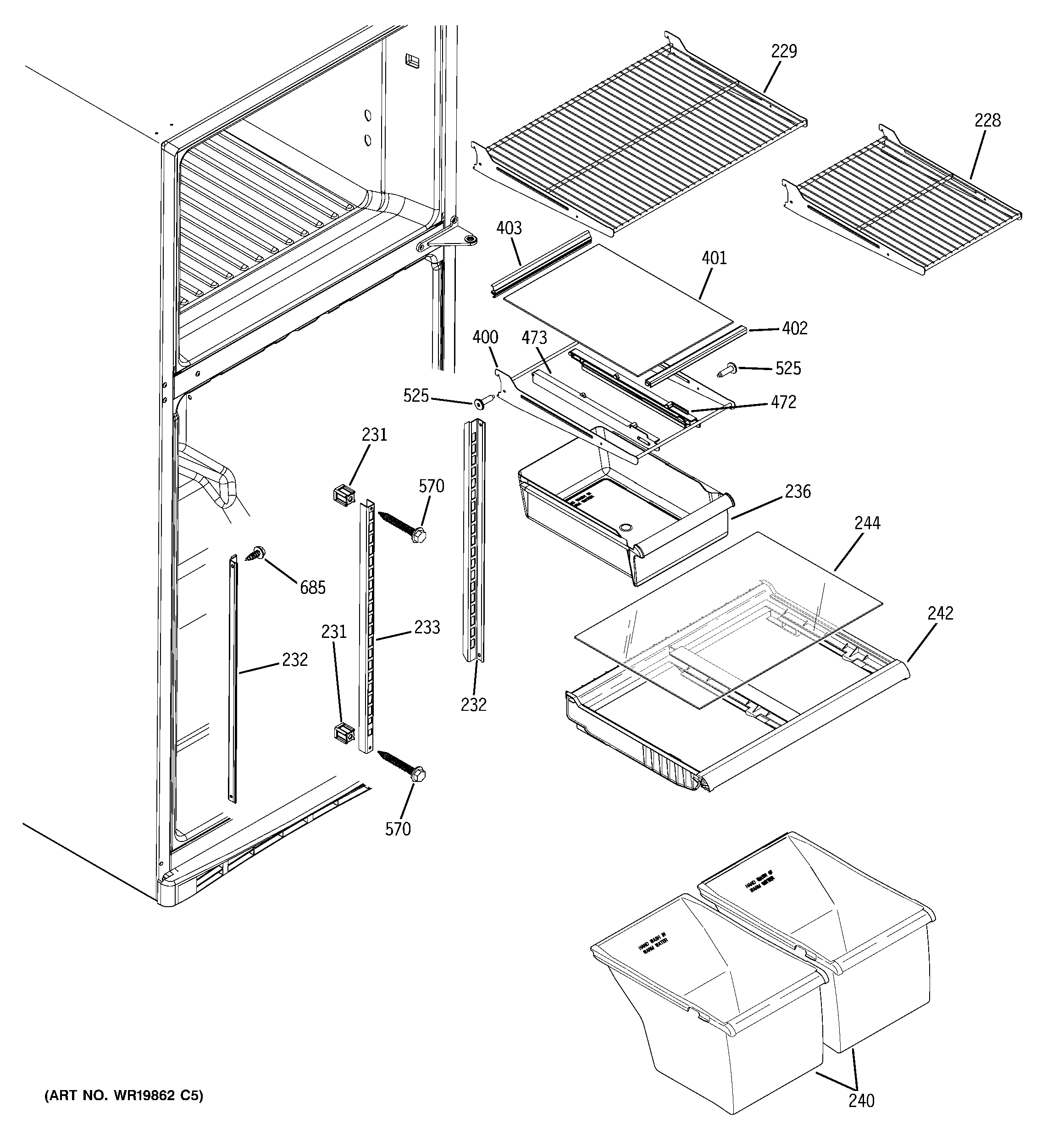 GE GTS18DCPVRWW fresh food shelves diagram