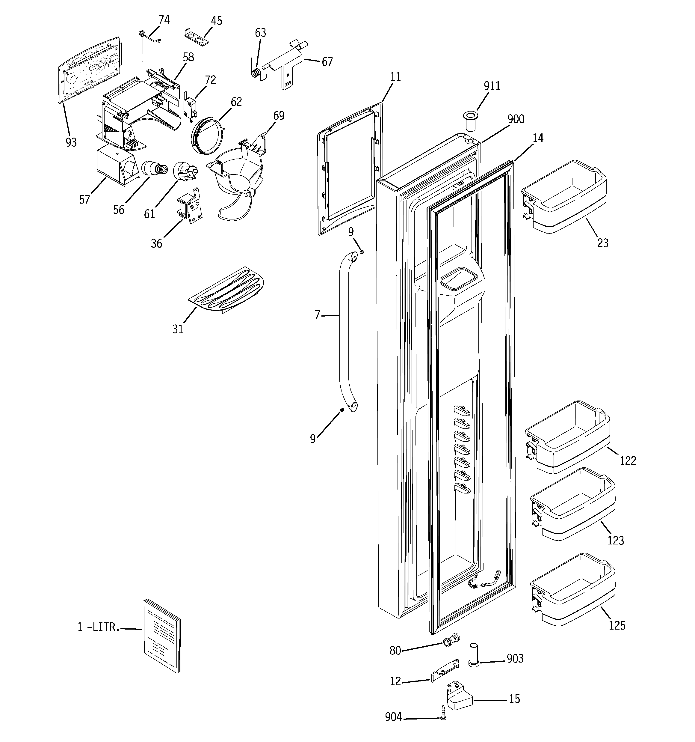 GE GCE21YETAFSS freezer door diagram