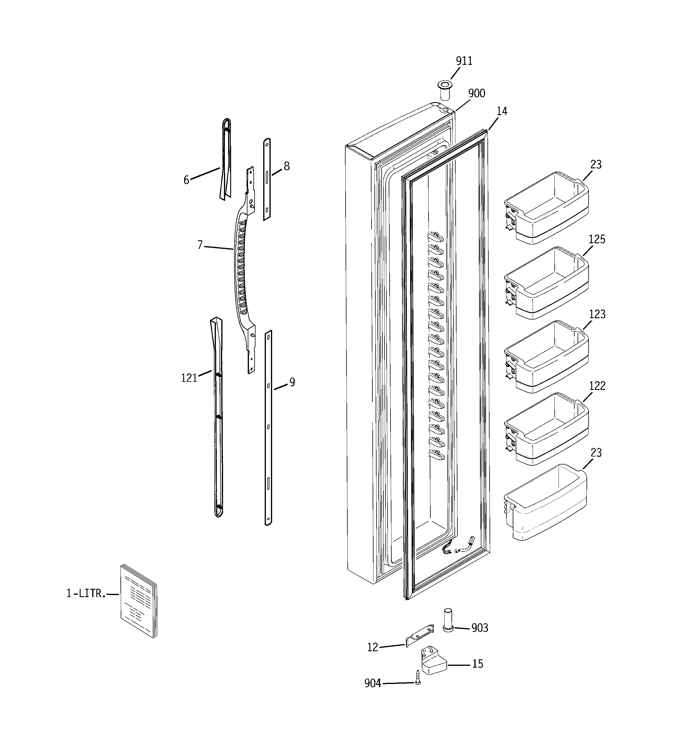 GE GCE23YBTAFBB freezer door diagram