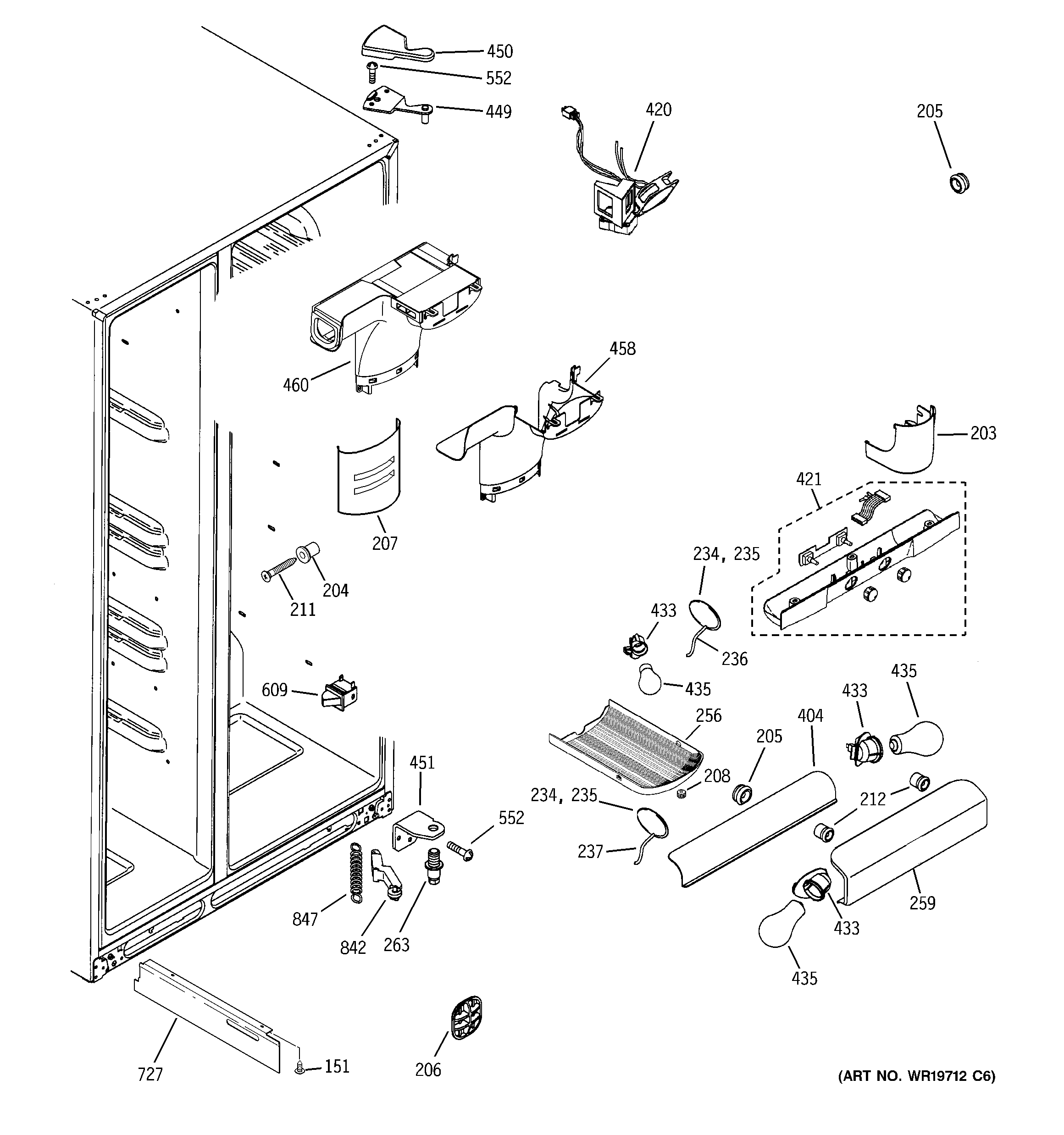 GE GCE23YBTAFBB fresh food section diagram