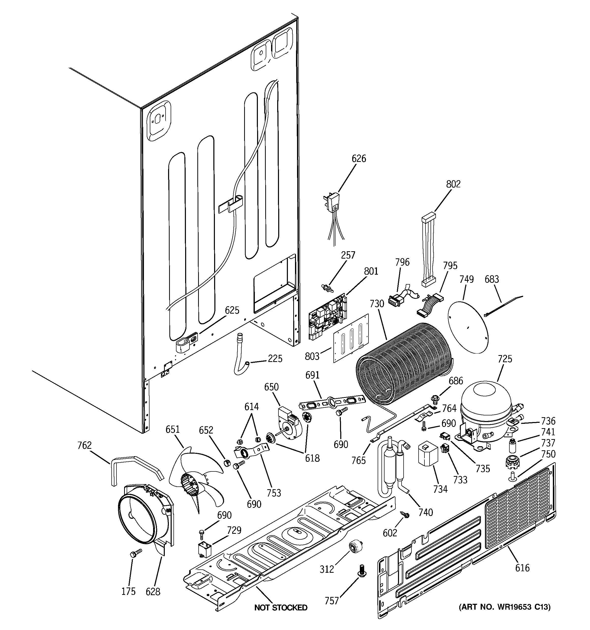 GE GCE23YBTAFBB sealed system & mother board diagram