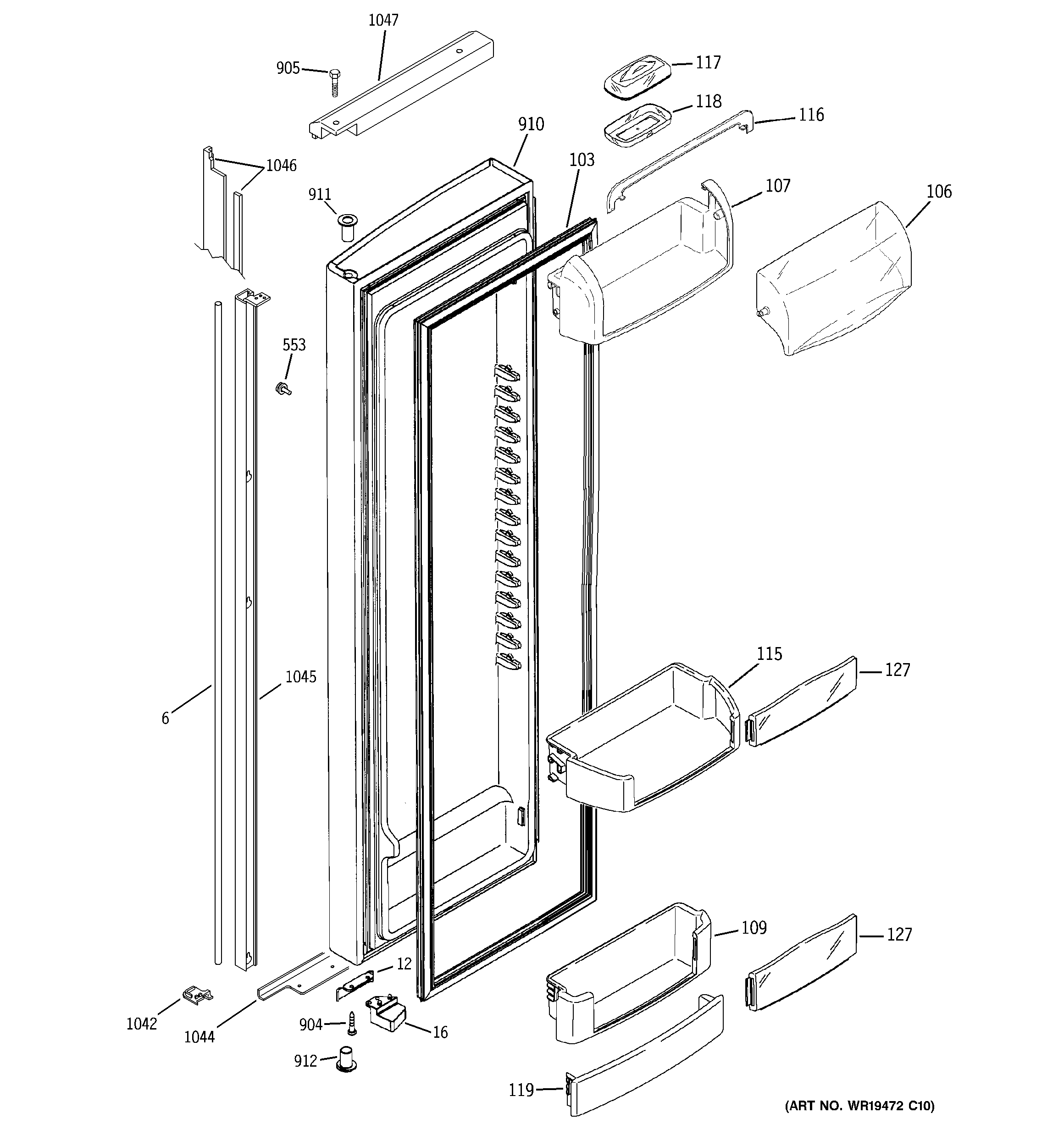 GE GIE21YETAFBB fresh food door diagram