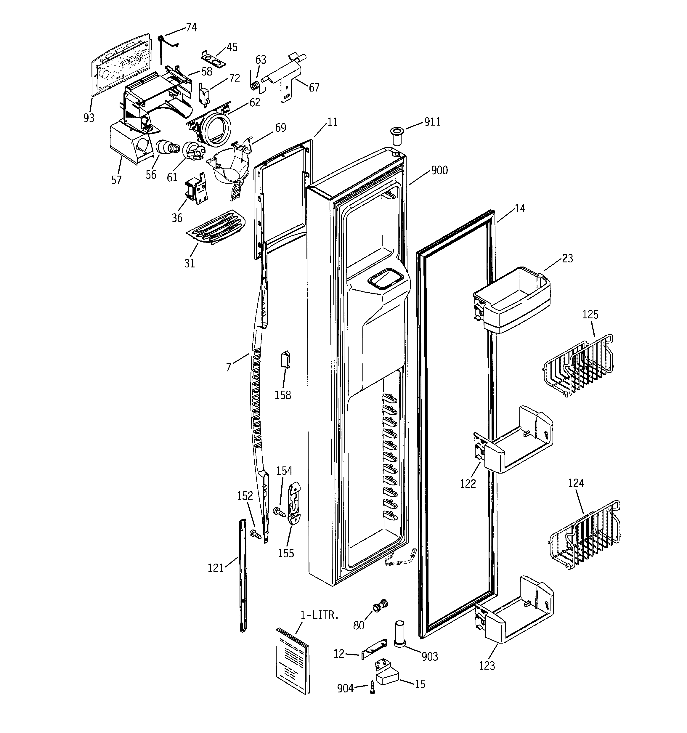 GE PCE23NGTAFWW freezer door diagram