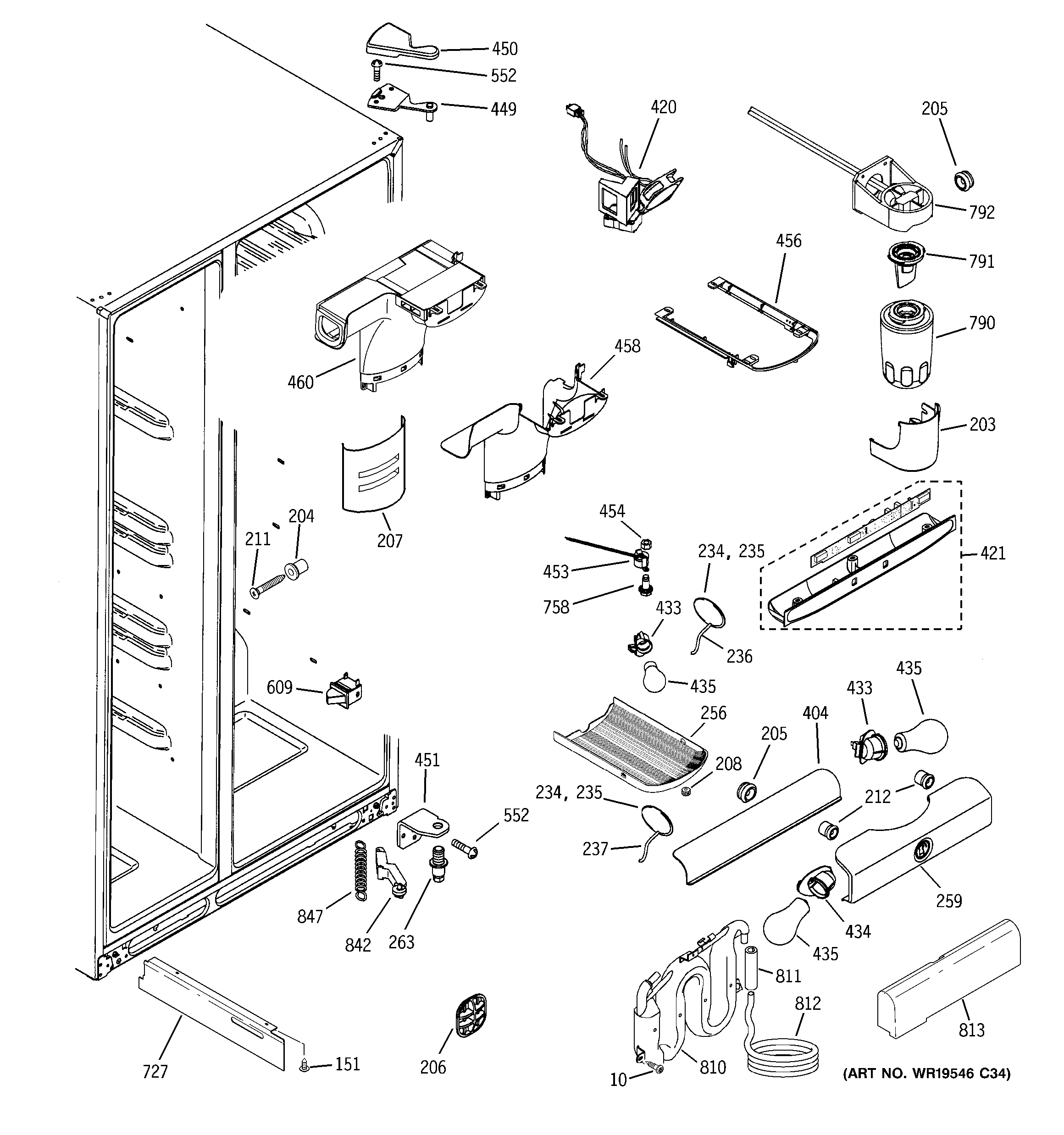 GE PCE23NGTAFWW fresh food section diagram