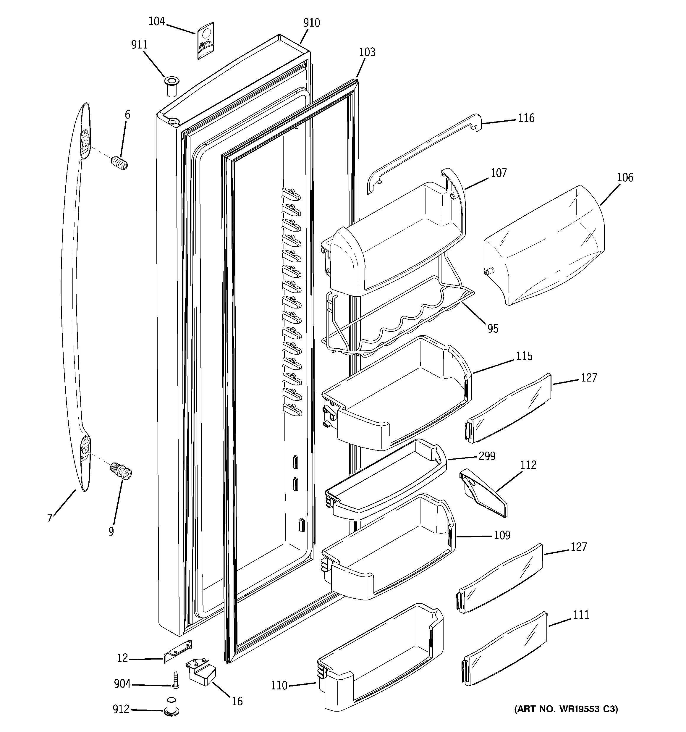 GE PCE23NGTAFSS fresh food door diagram