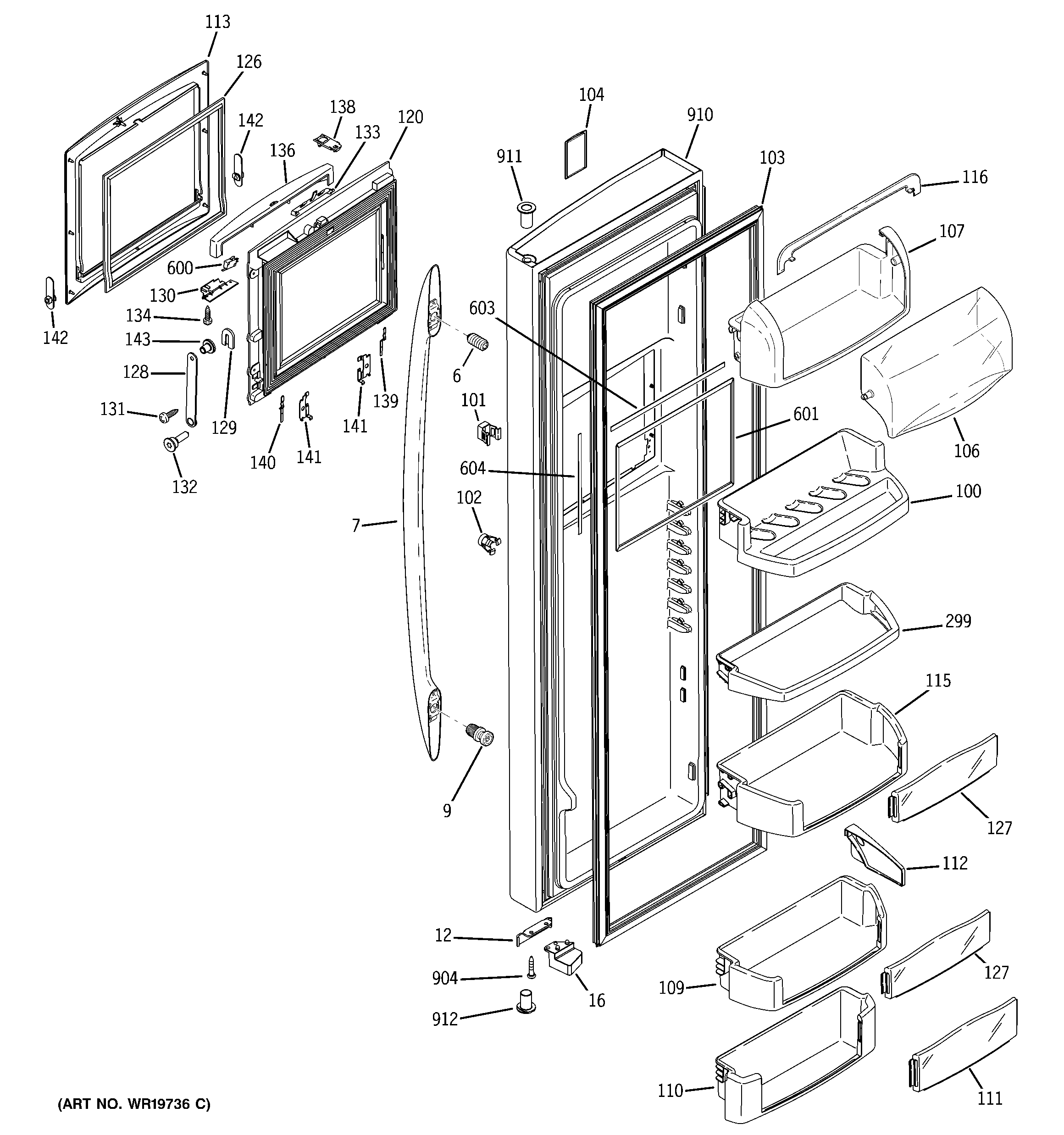 GE PCE23NHTAFSS fresh food door diagram