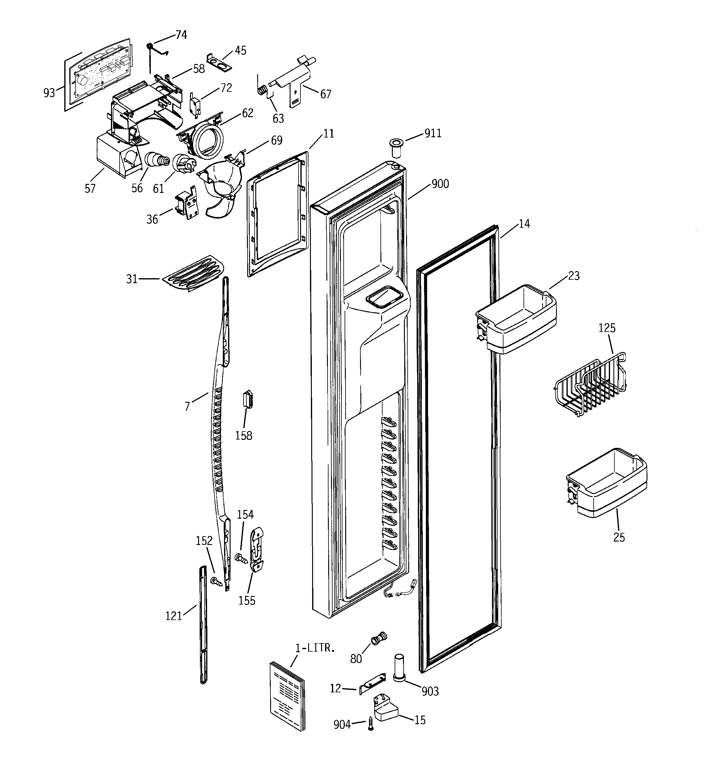 GE PCE23YETAFBB freezer door diagram