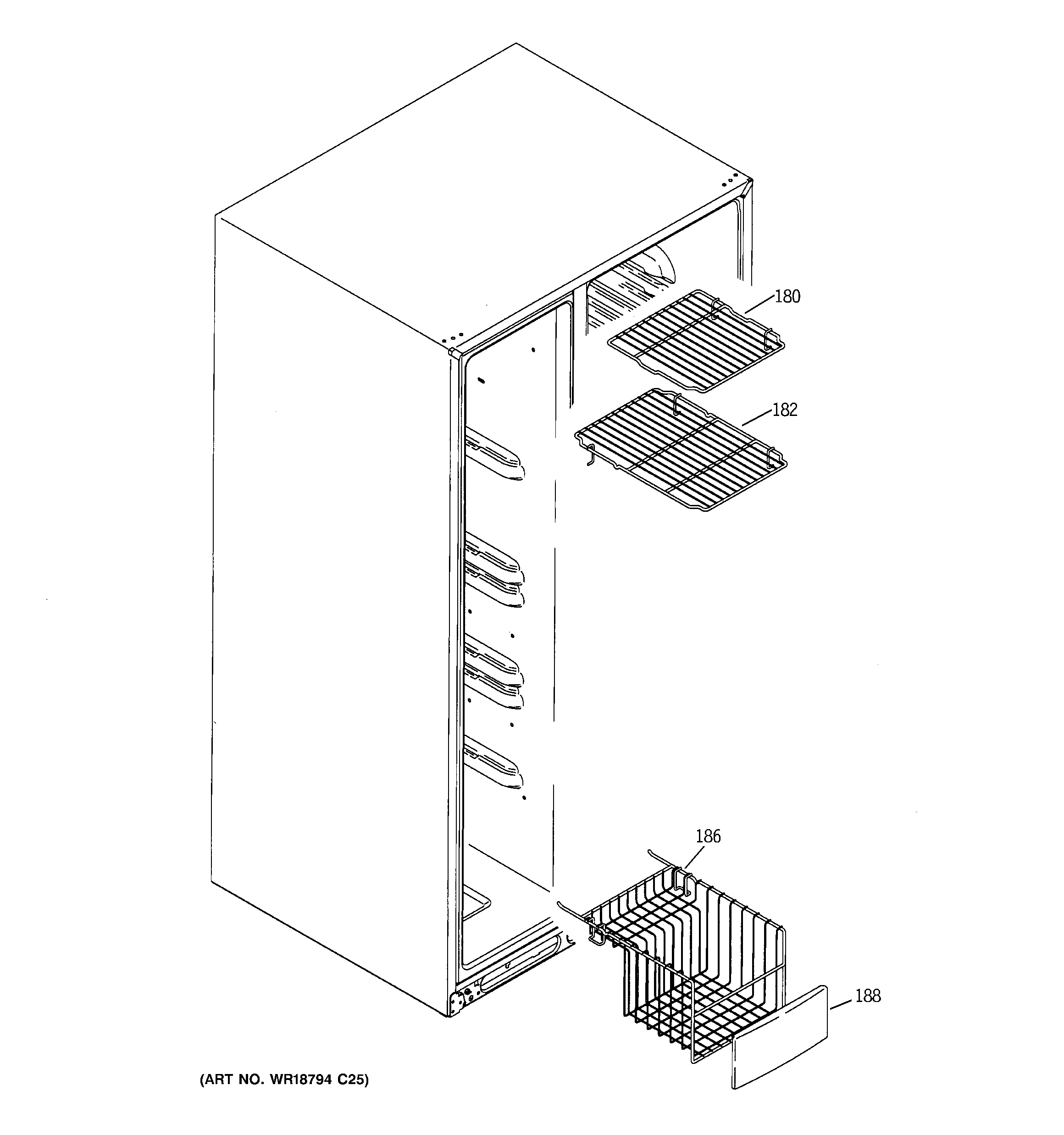 GE PCE23YETAFBB freezer shelves diagram