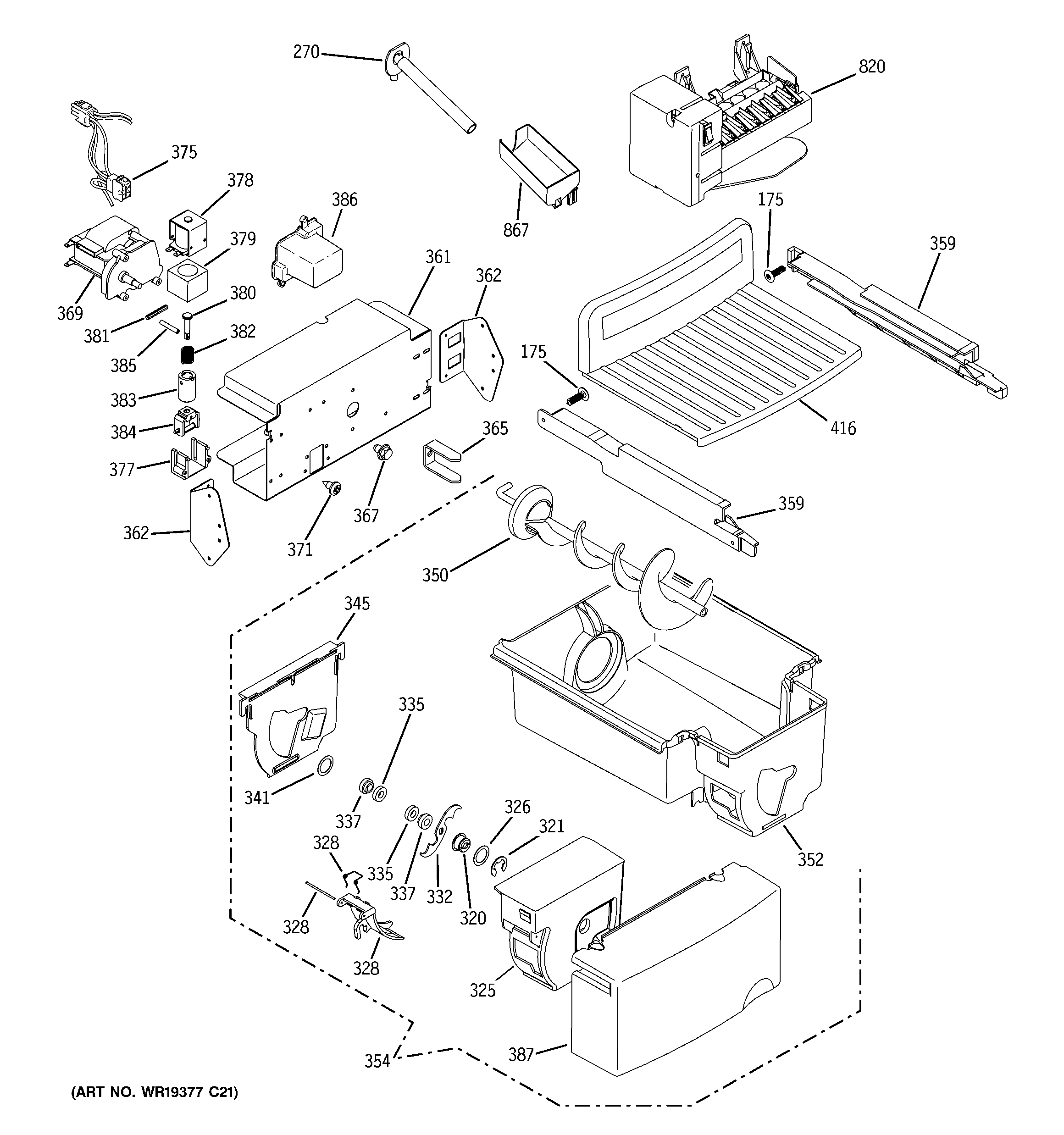 GE PCE23YETAFBB ice maker & dispenser diagram