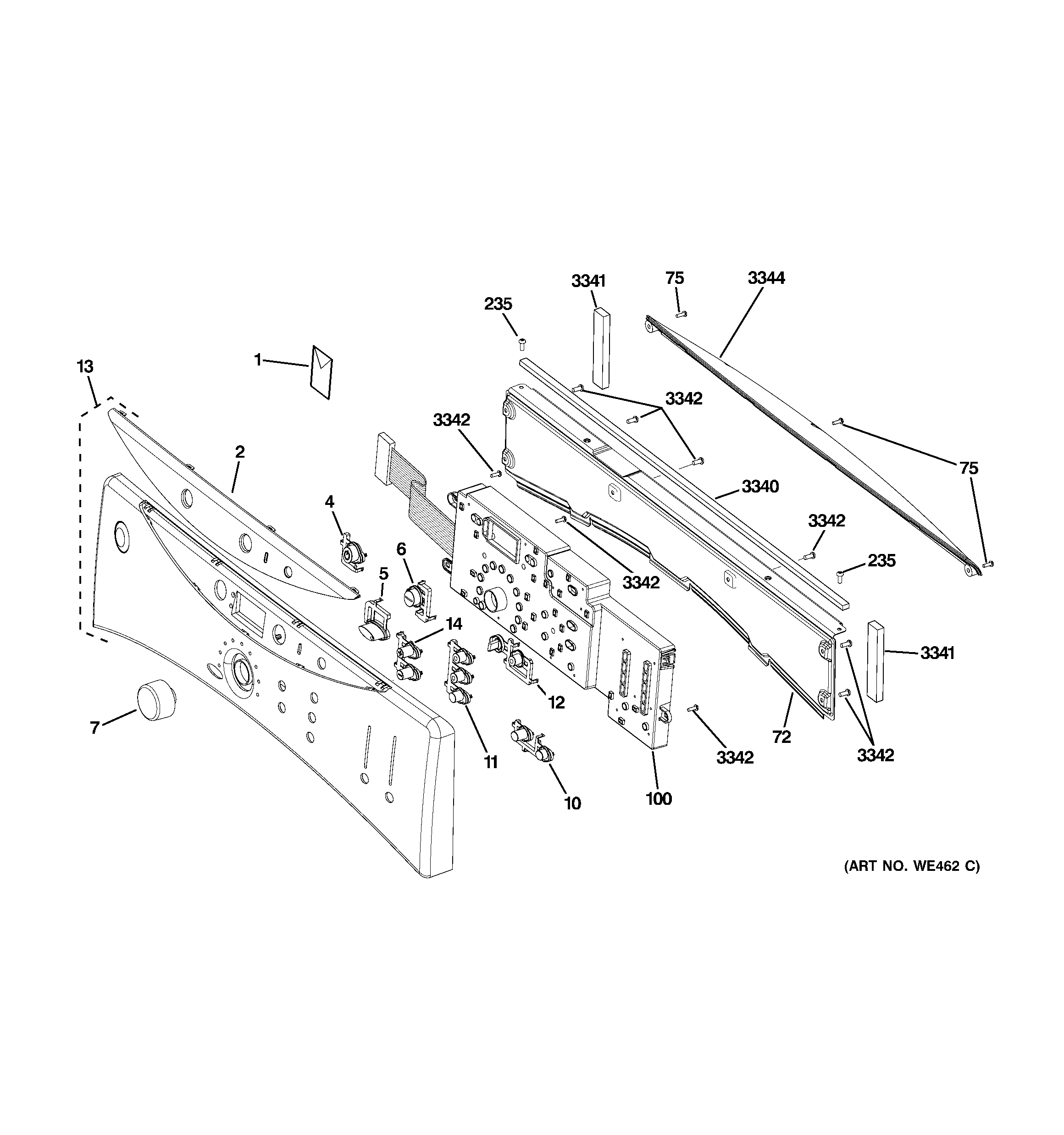 GE DHDVH52GF0GG controls & backsplash diagram